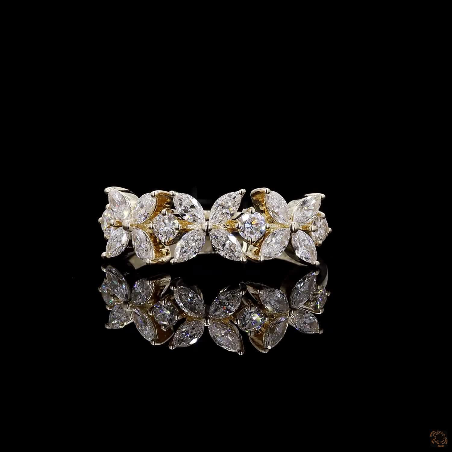 1.84 Ct Marquise and Round Diamond Flower Half Eternity Wedding Band Ring