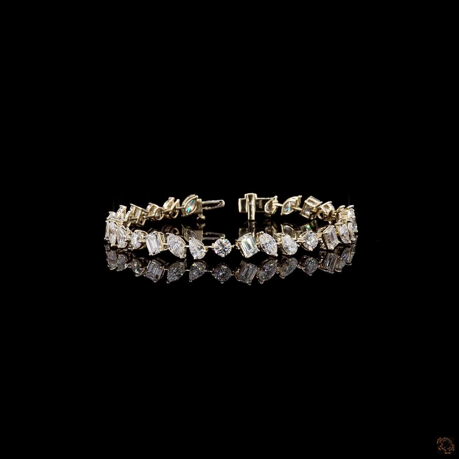 7.02 Ct Multi-Shape Mixed Cut Fancy Bracelet in 14K Yellow Gold | Fancy Multi-Cut Cluster Eternity Line Bracelet