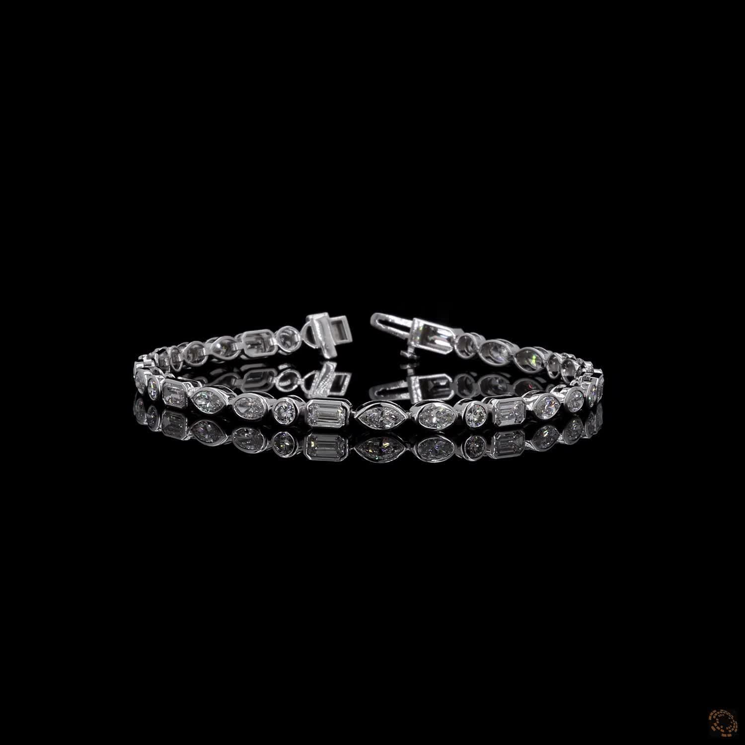 6.19 Ct Silver-Tone Geometric Crystal Bracelet for Women – Elegant Sparkling Link Bracelet