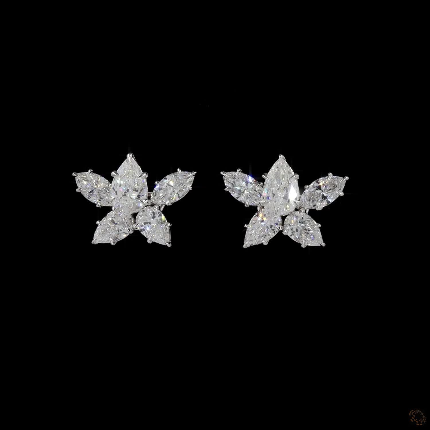 4.49 Ct Pear and Marquise Cut Diamond Flower Cluster Earrings
