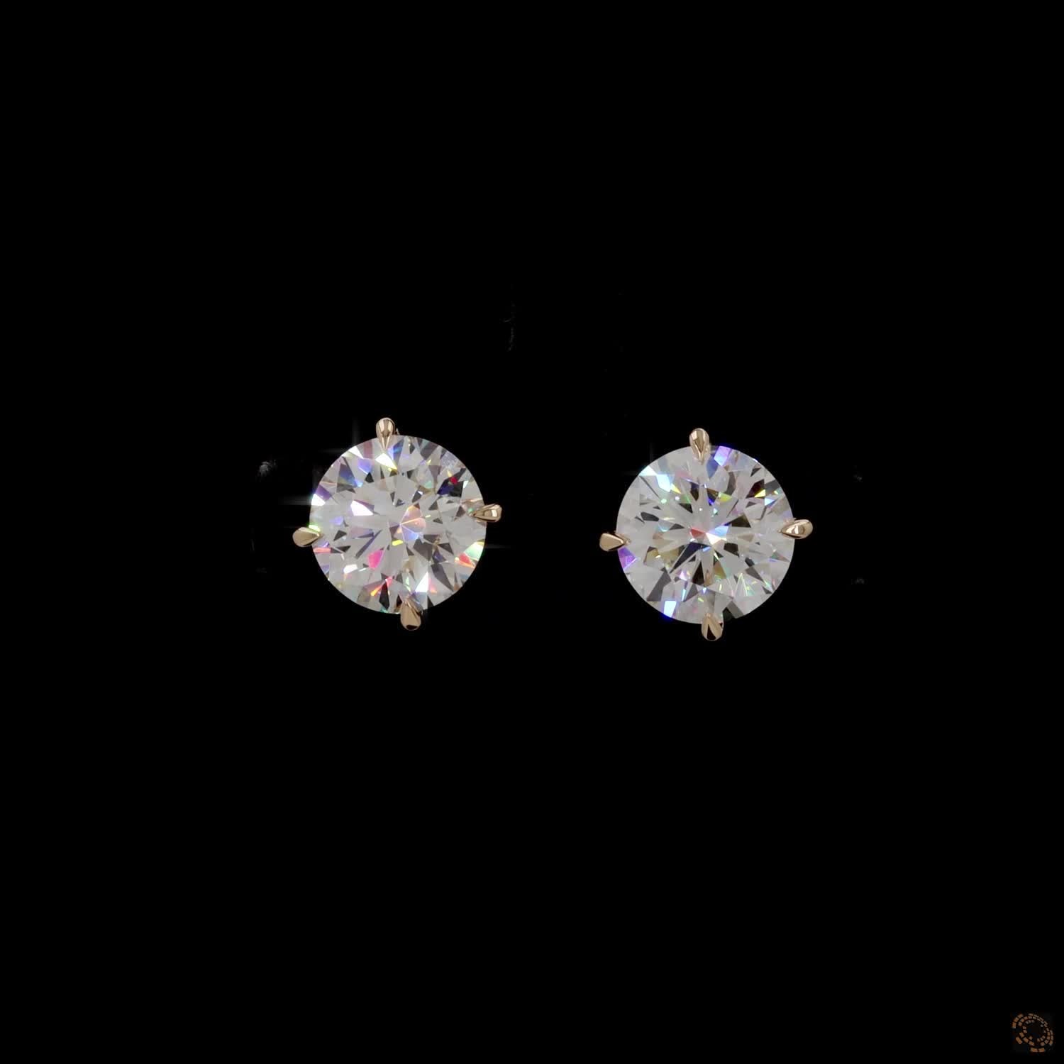 6.08 Ct Round solitaire diamond studs, yellow gold diamond stud earrings, classic round diamond earrings, 4-prong diamond studs yellow gold, brilliant cut diamond studs