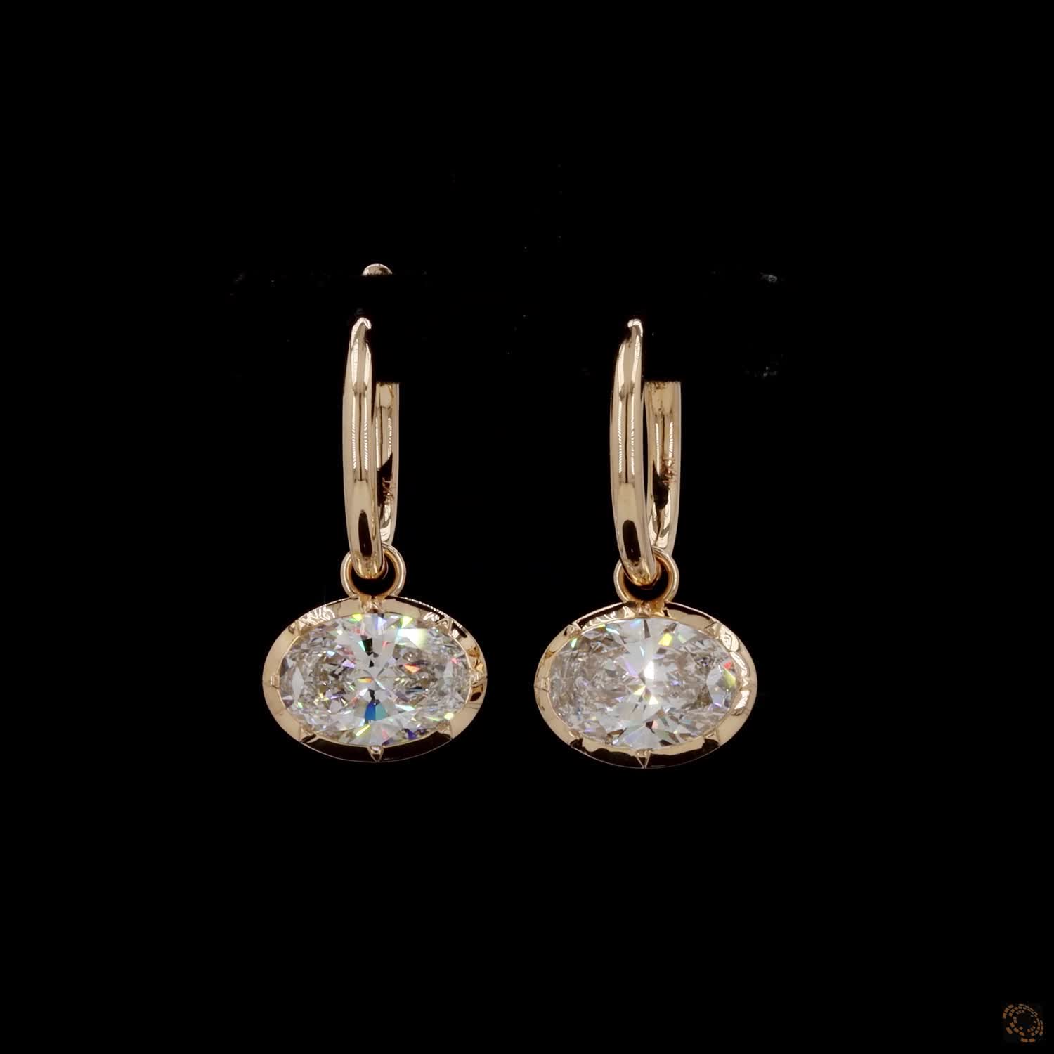 5.04 East-West Oval Diamond Huggie Hoop Drop Earrings in Yellow Gold