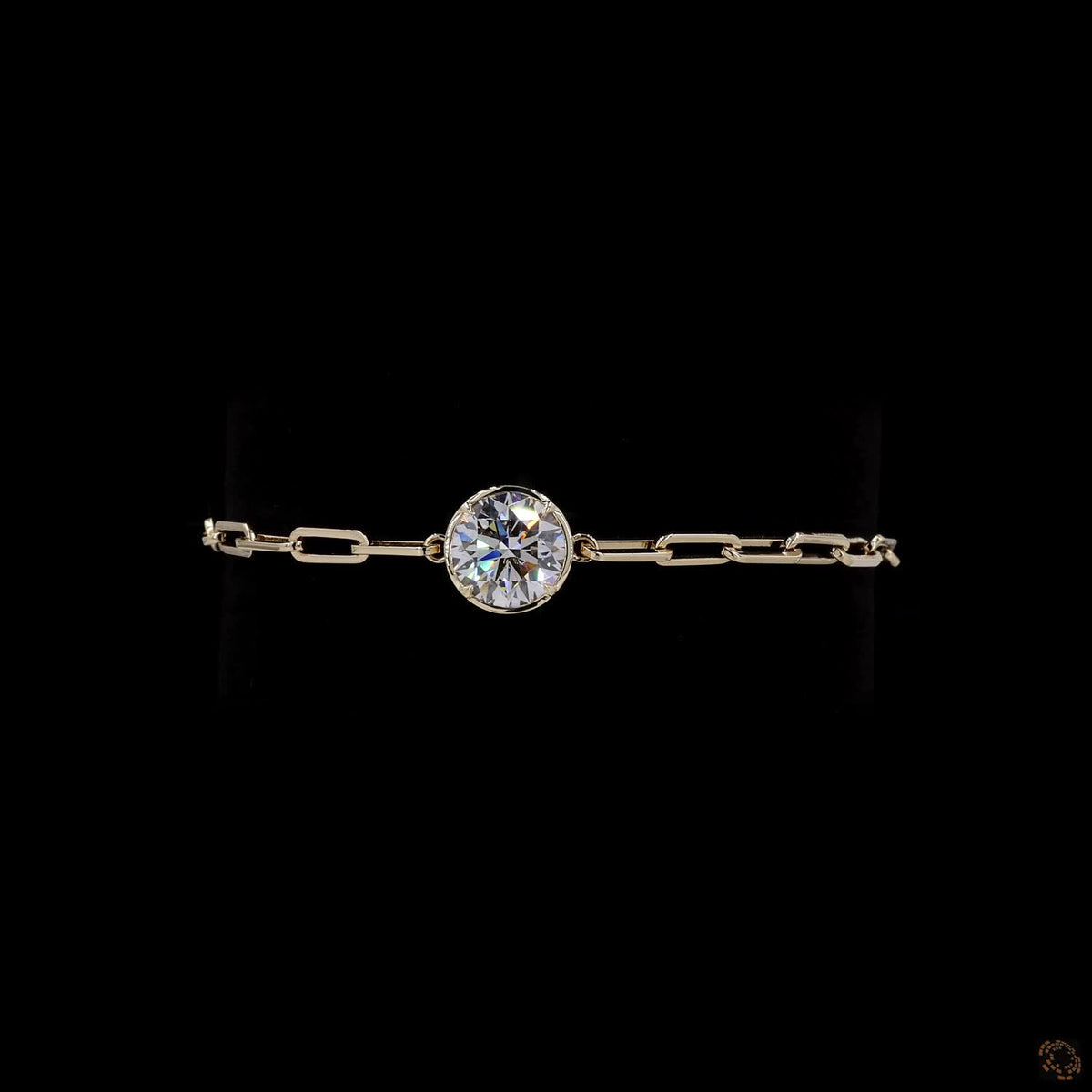 3.01 Ct Bezel-Set Solitaire Round Diamond Paperclip Chain Bracelet in 14K Yellow Gold