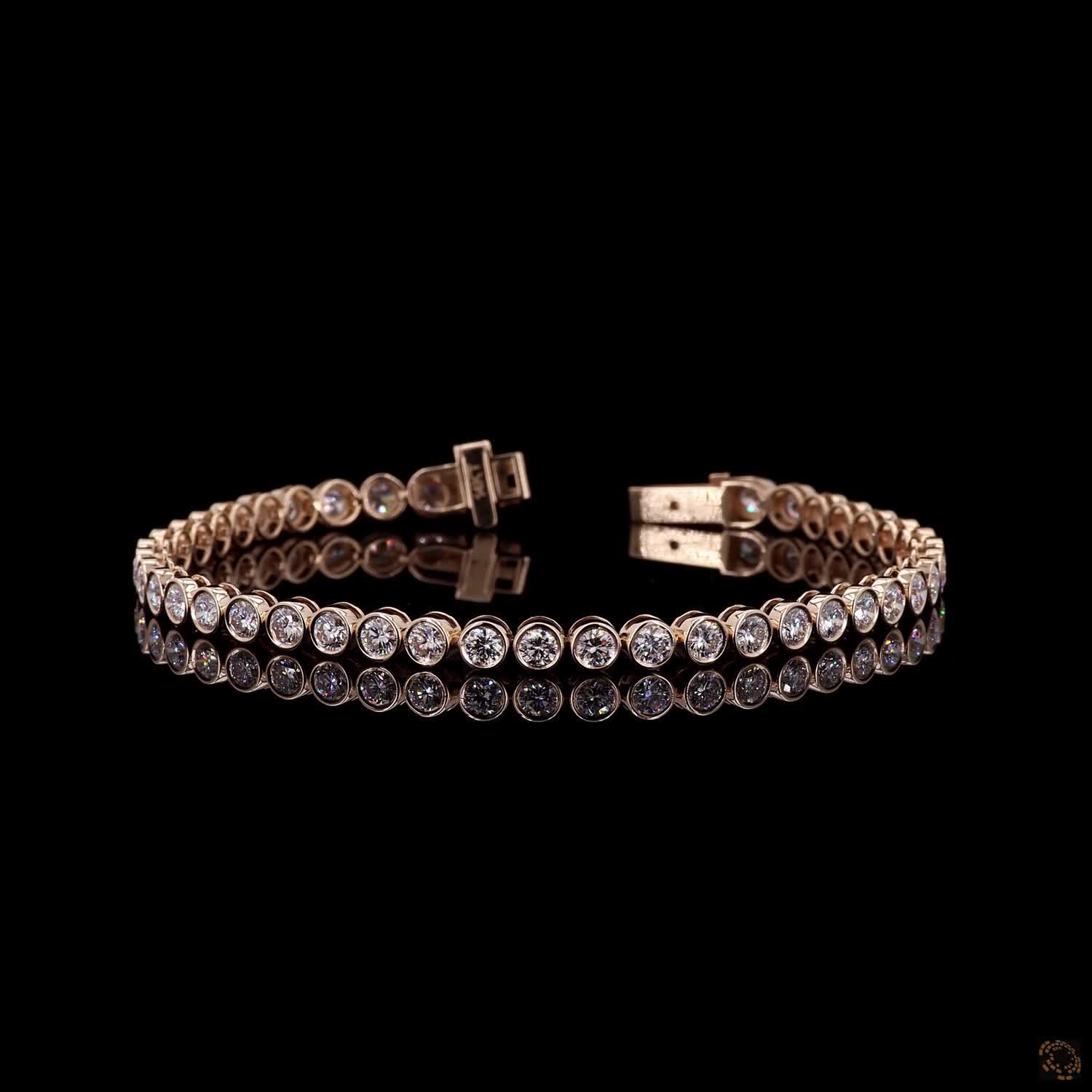 4.47 Ct Round Cut Bezel Set Moissanite Tennis Bracelet in 14K Yellow Gold | Full Bezel Diamond Alternative Line Bracelet