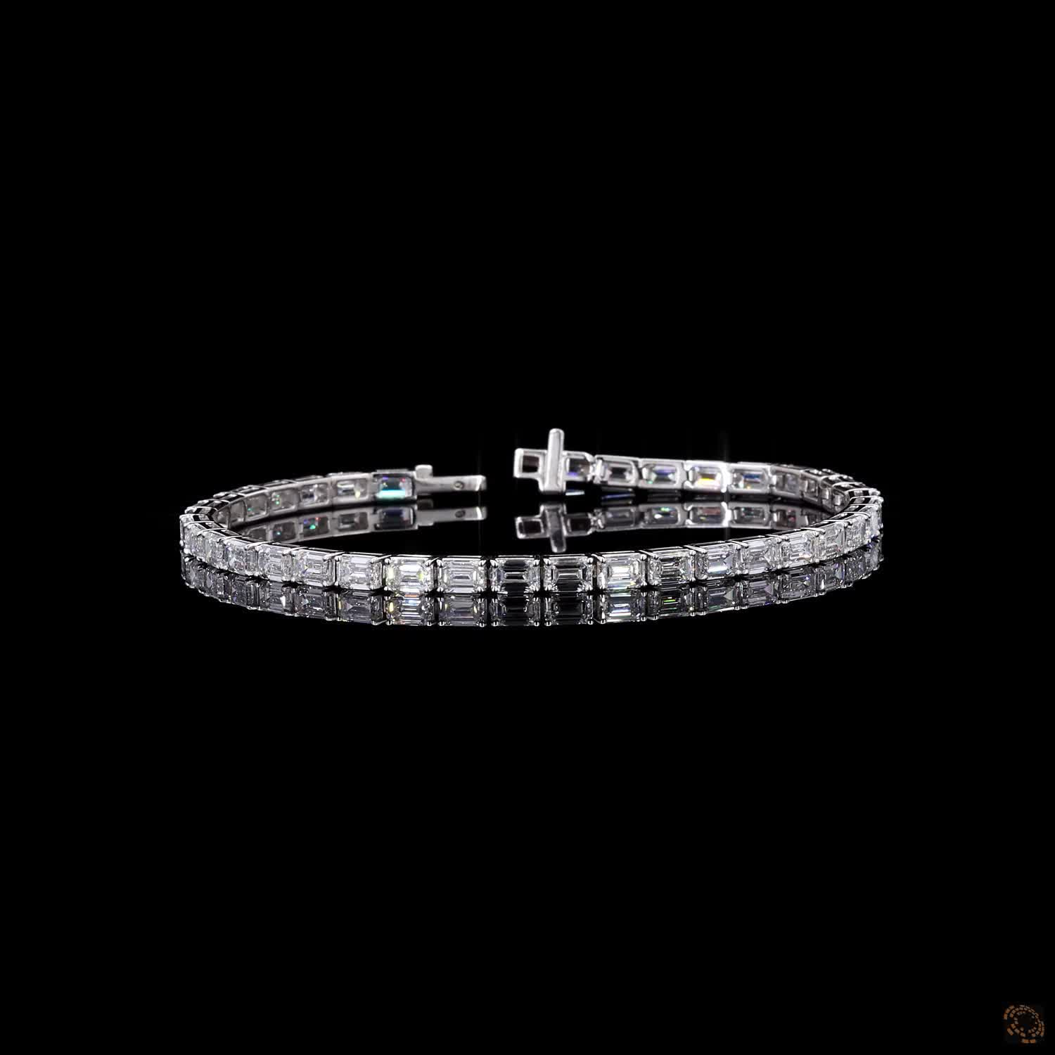 9.95 Ct White Gold Emerald Cut Fancy Bracelet, Horizontal Step Cut Bracelet, Modern Fine Jewelry Gift