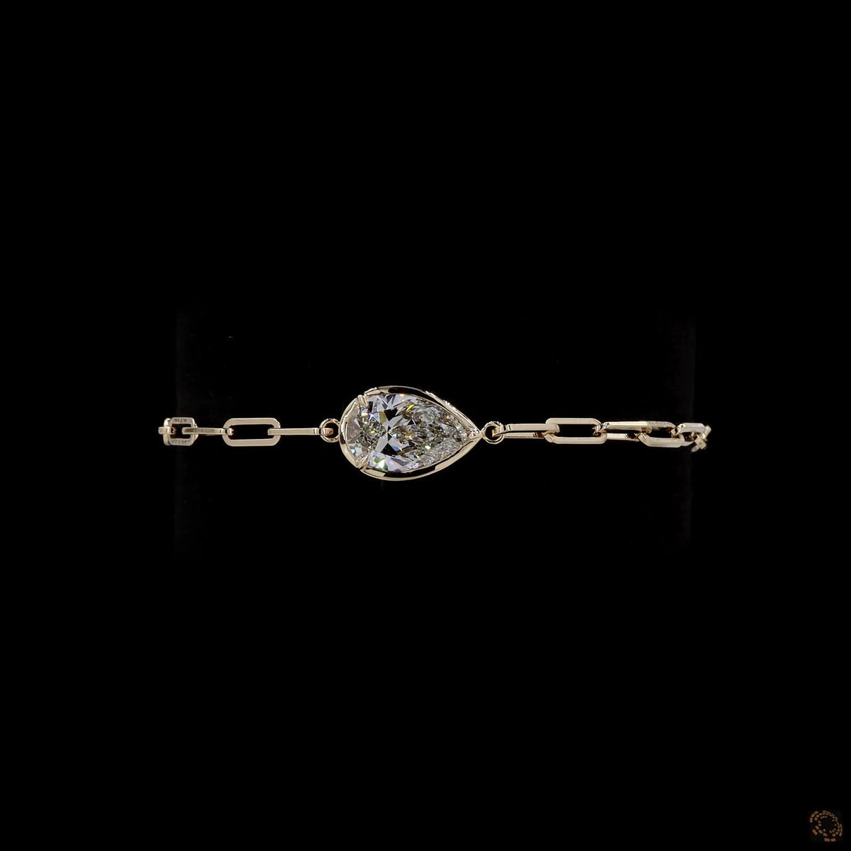 3.06 Ct Bezel-Set Pear Cut Diamond Paperclip Chain Bracelet in 14K Yellow Gold