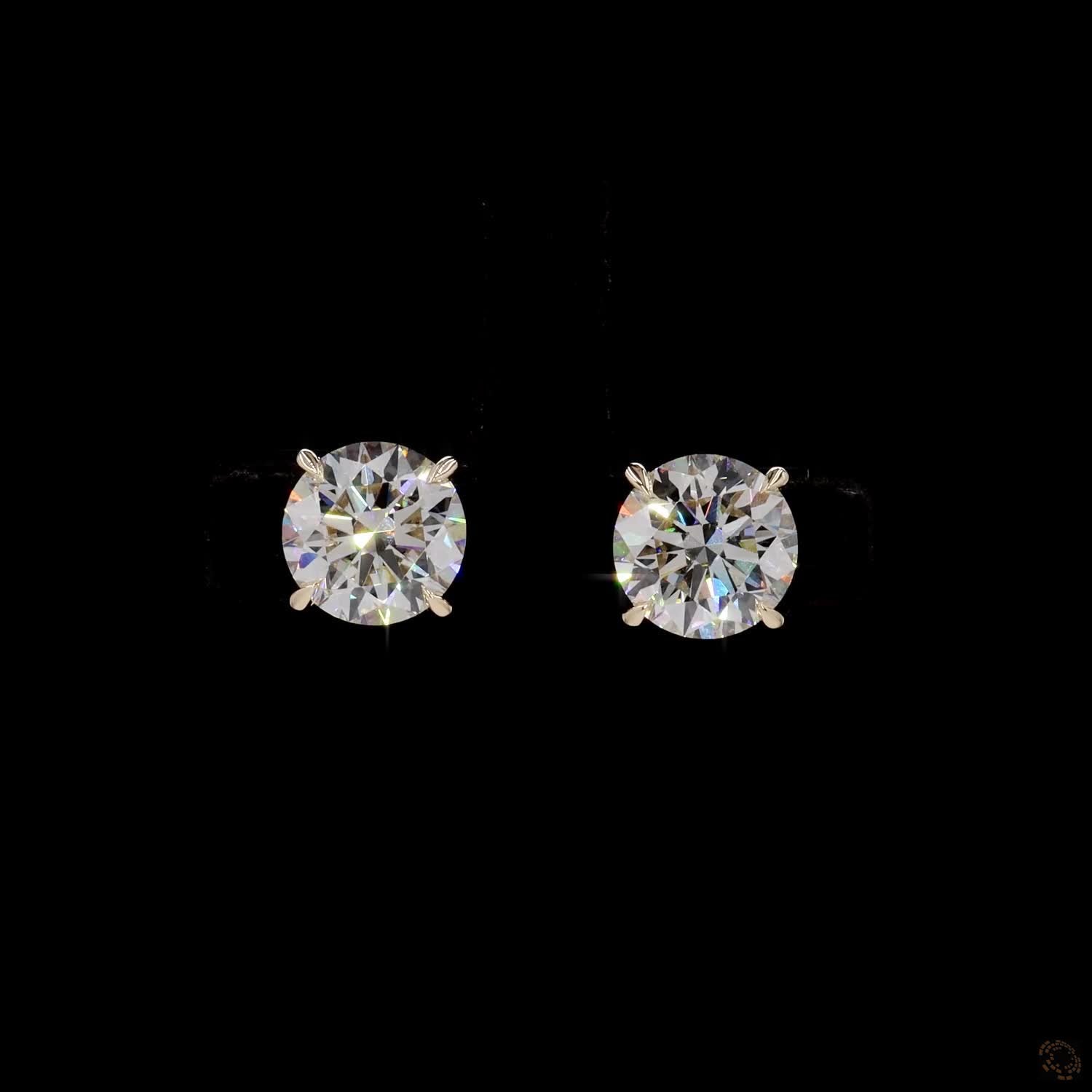 5.04 Ct Solid 14K Yellow Gold Round Brilliant Cut Diamond Stud Earrings – Timeless 4-Prong Double Claw Basket Solitaire Set