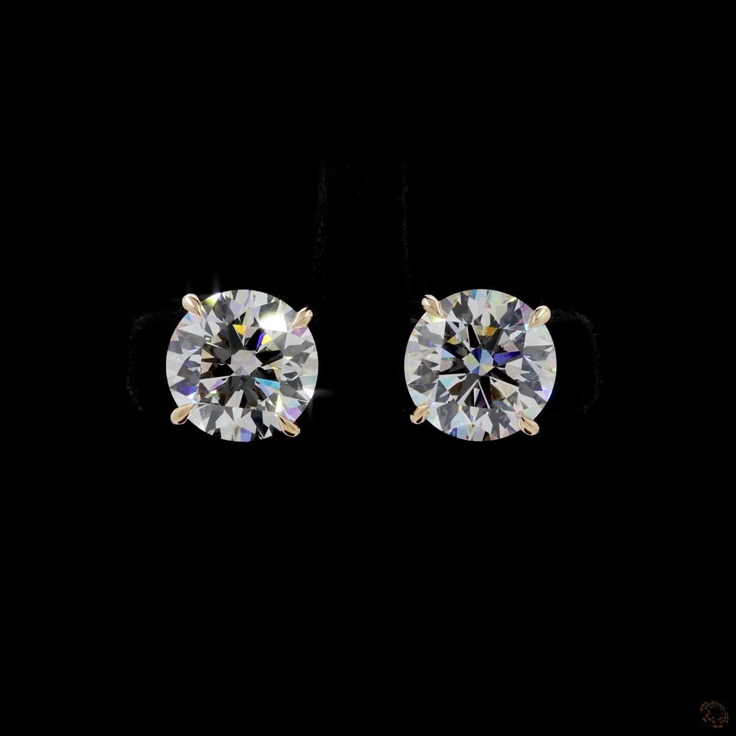 8.03 Ct Classic Round Cut Diamond Solitaire Stud Earrings in 14K Yellow Gold | 4-Prong Claw Setting with Friction Backs