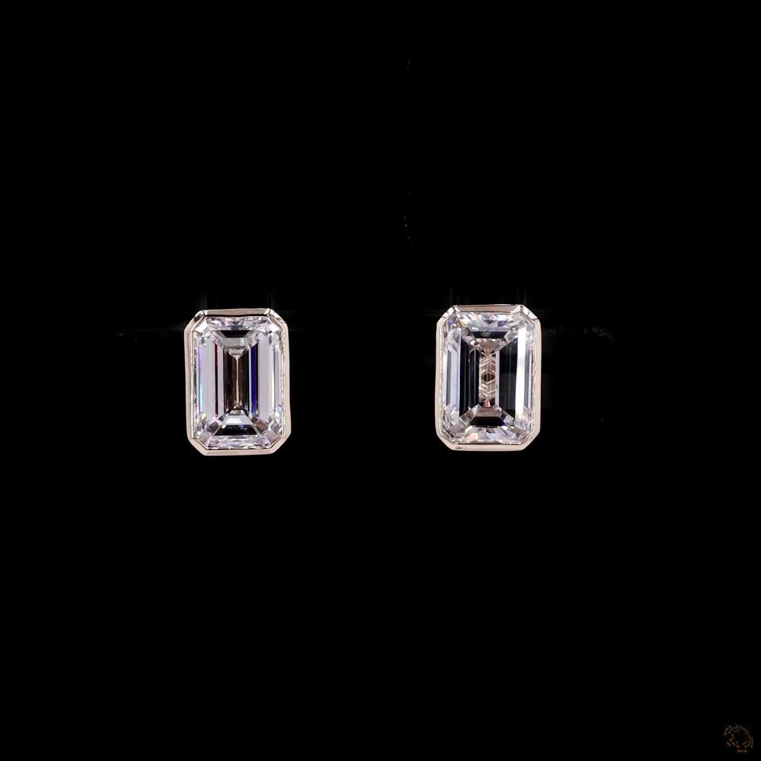 4.09 Ct Yellow Gold Bezel Emerald Cut Solitaire Studs