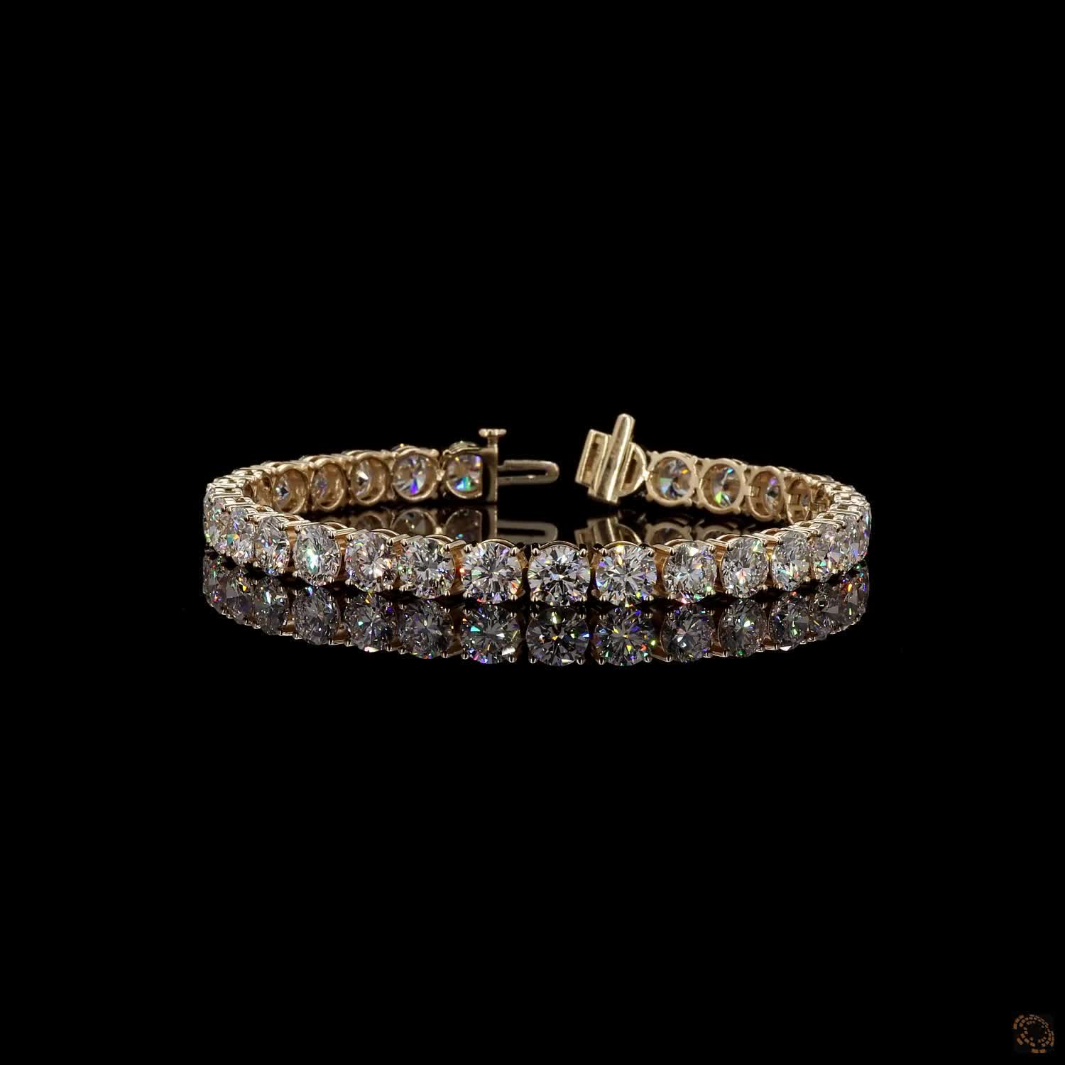 23.27 Ct Yellow Gold Round Cut Diamond Classic Tennis Bracelet