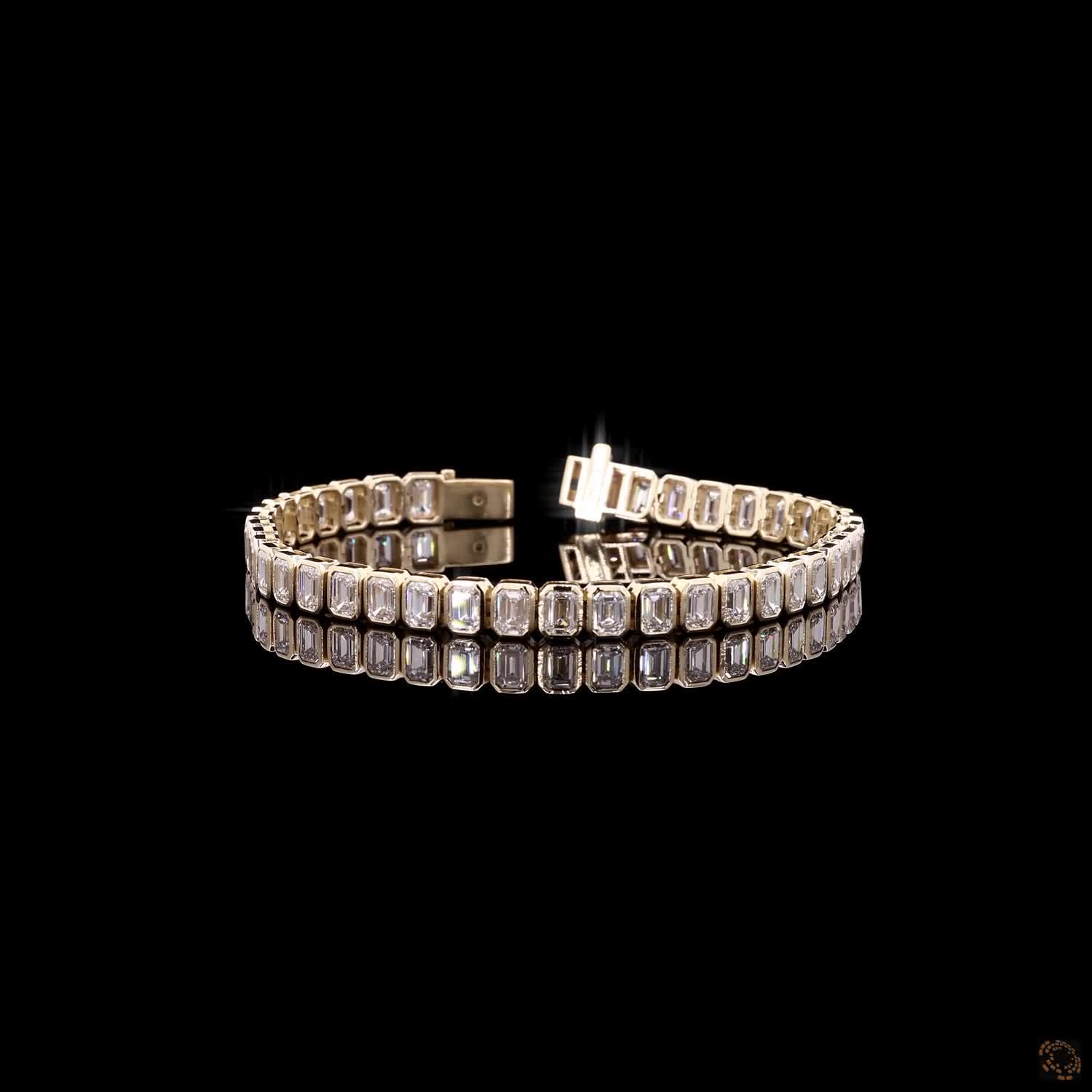 12.51 Ct Emerald Cut Moissanite Beze Fancy Bracelet in 14K Yellow Gold | Full Bezel Set Vertical Emerald Diamond Alternative Line Bracelet
