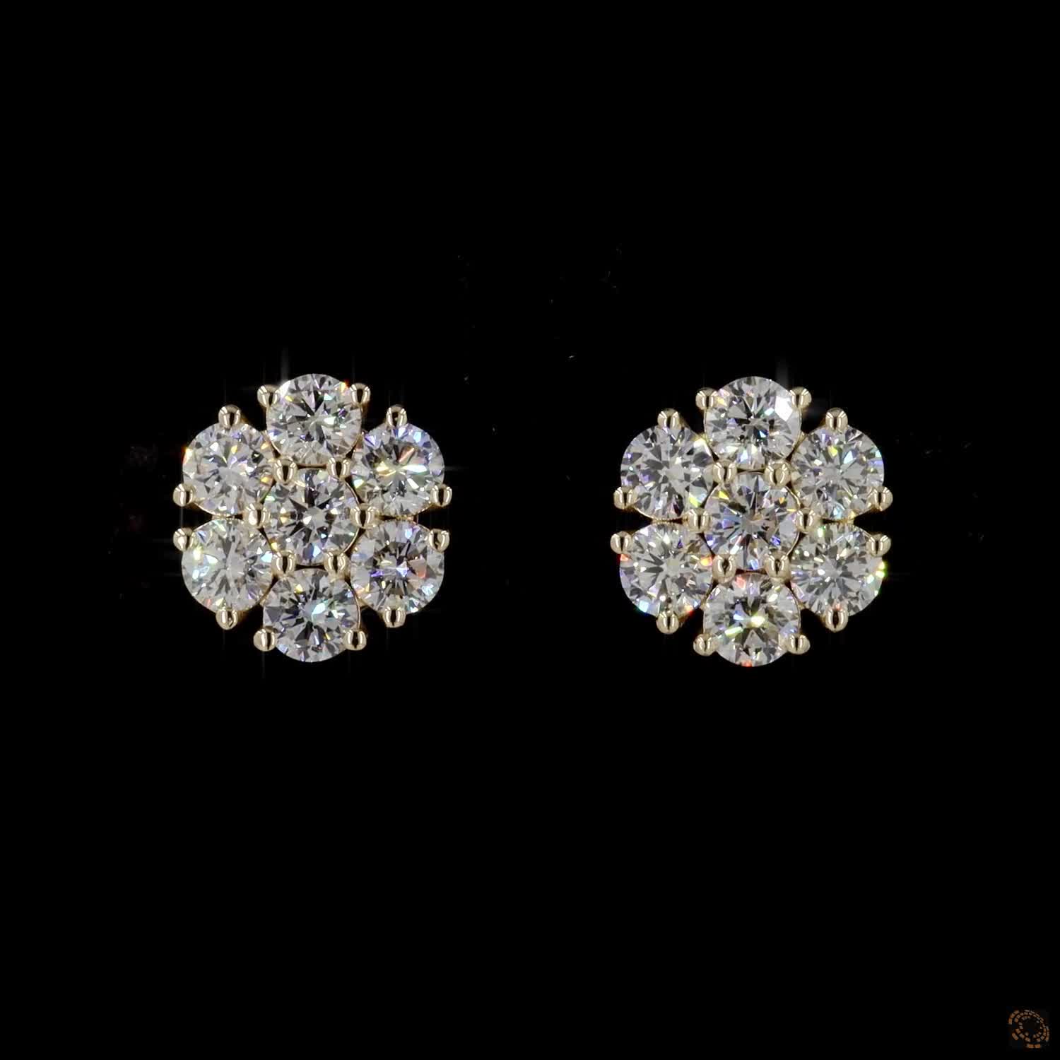 2.06 Ct 14K Yellow Gold Round Cut Diamond Flower Cluster Stud Earrings – Blossom Solitaire Illusion Studs