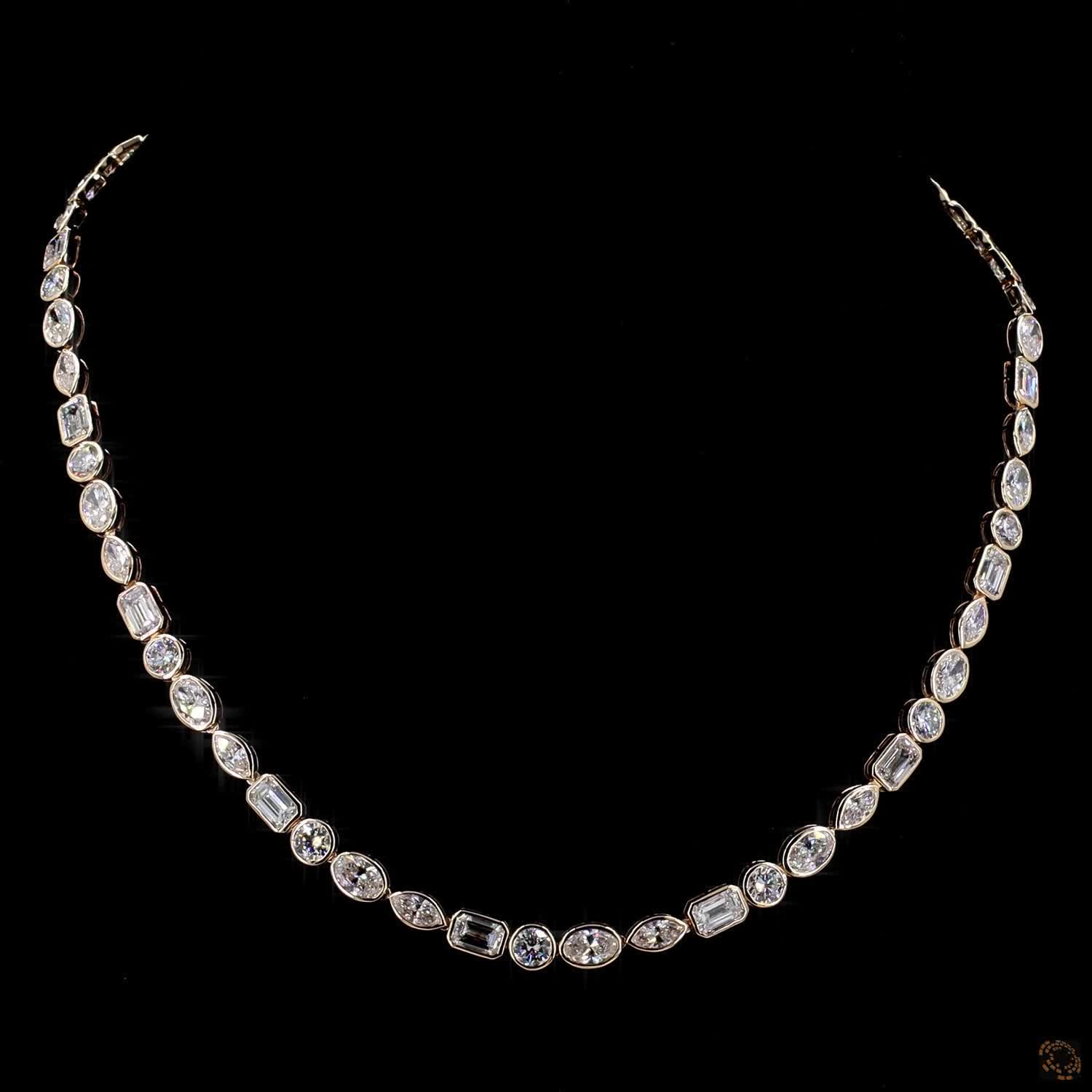 20.70 Ct Bezel Set Mixed Fancy Cut Diamond Riviera Eternity Necklace