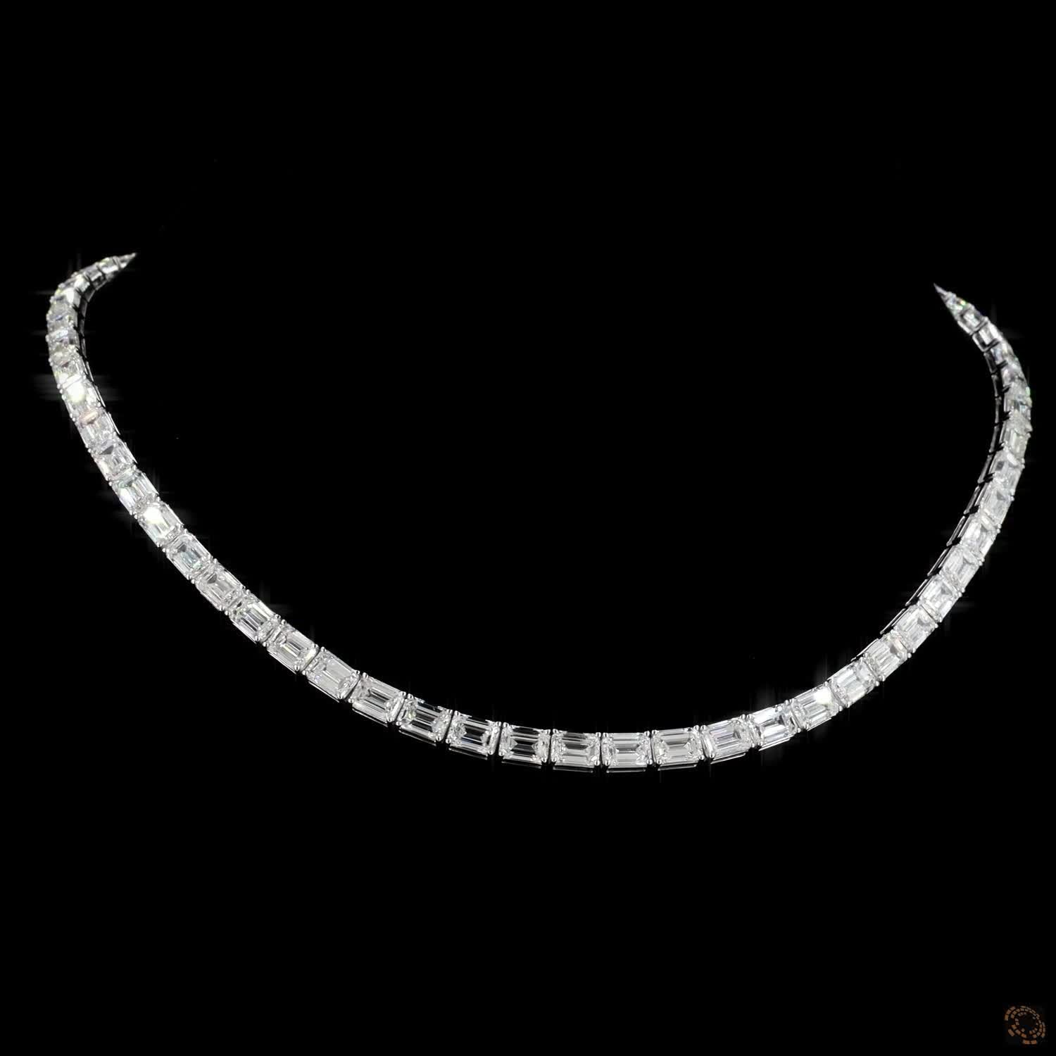 34.83 Ct Horizontal Emerald Cut Lab-Grown Diamond Eternity Tennis Necklace (Copy)
