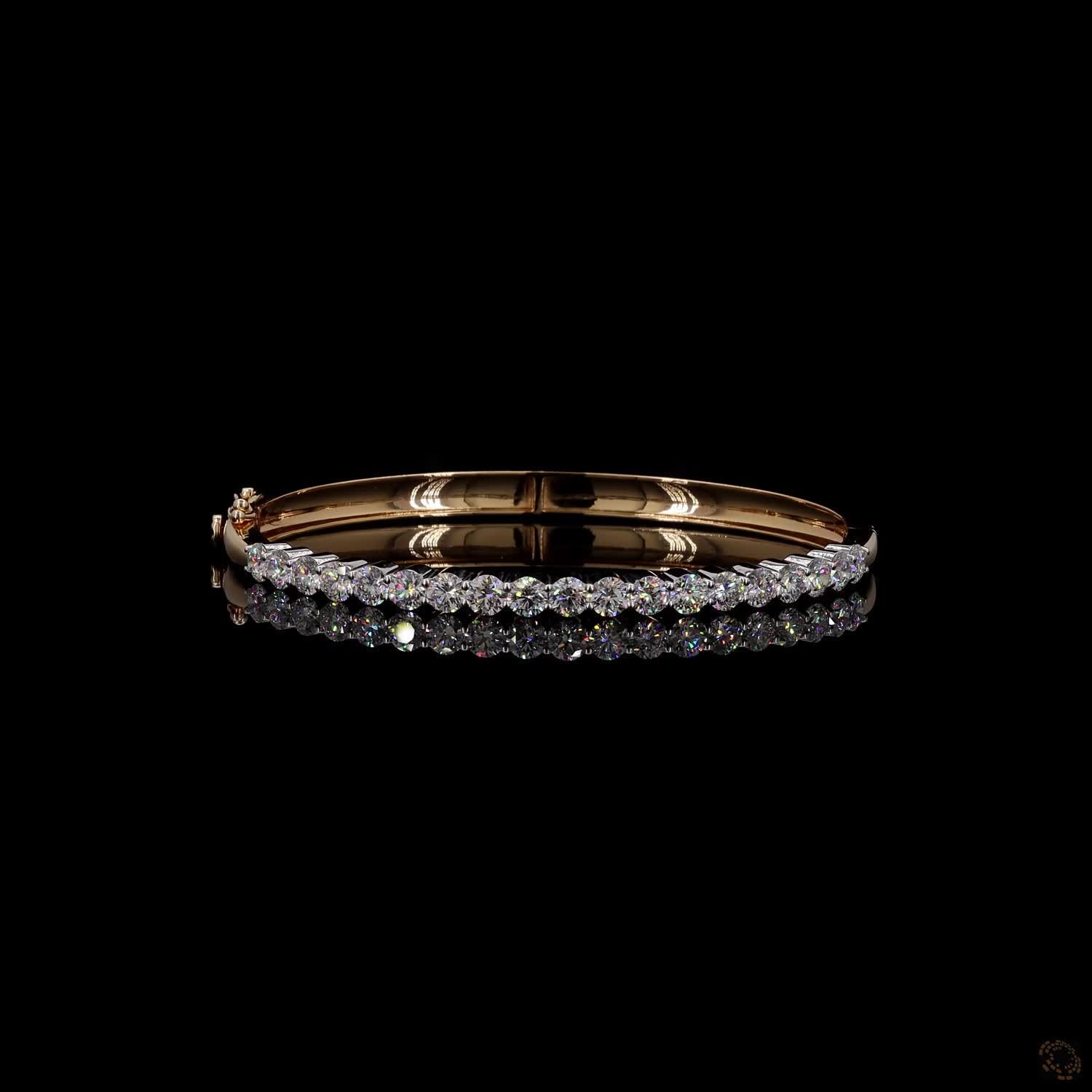 4.77 Ct Half-Eternity Diamond Bangle / Two-Tone Diamond Hinged Bangle