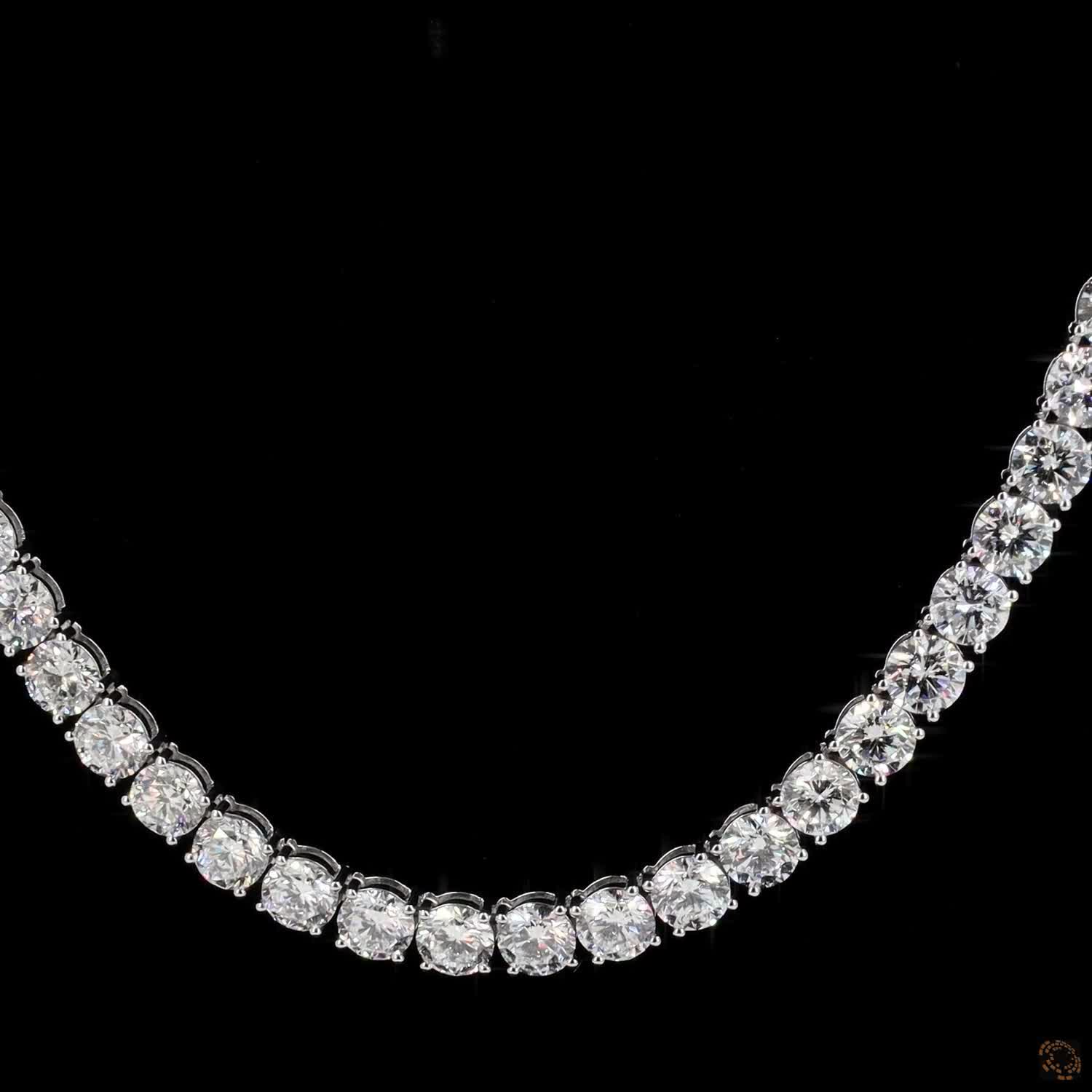 72.60 Ct 14K White Gold Graduated Round Diamond Statement Eternity Necklace