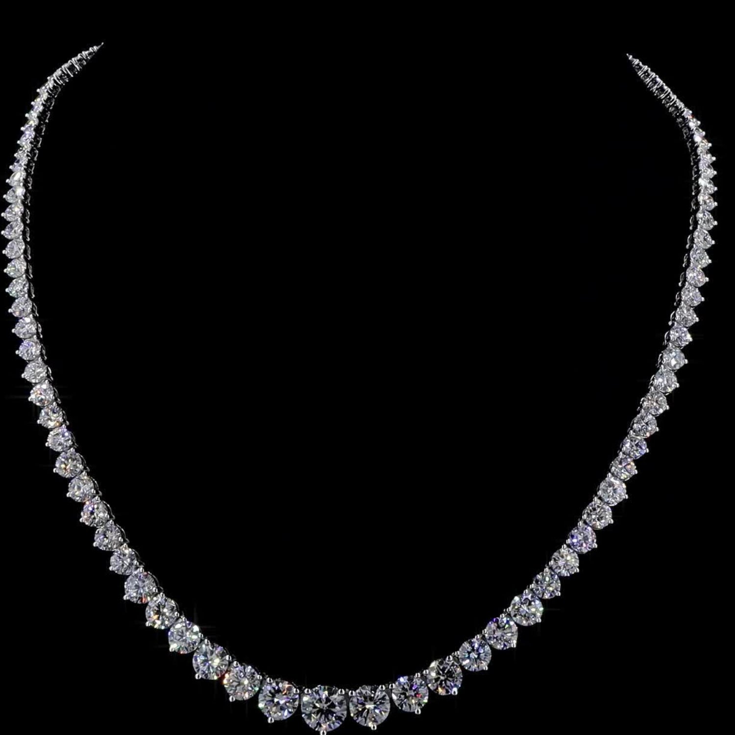 27.69 Cts 14K WHITE GOLD Round Shape Tennis Necklace