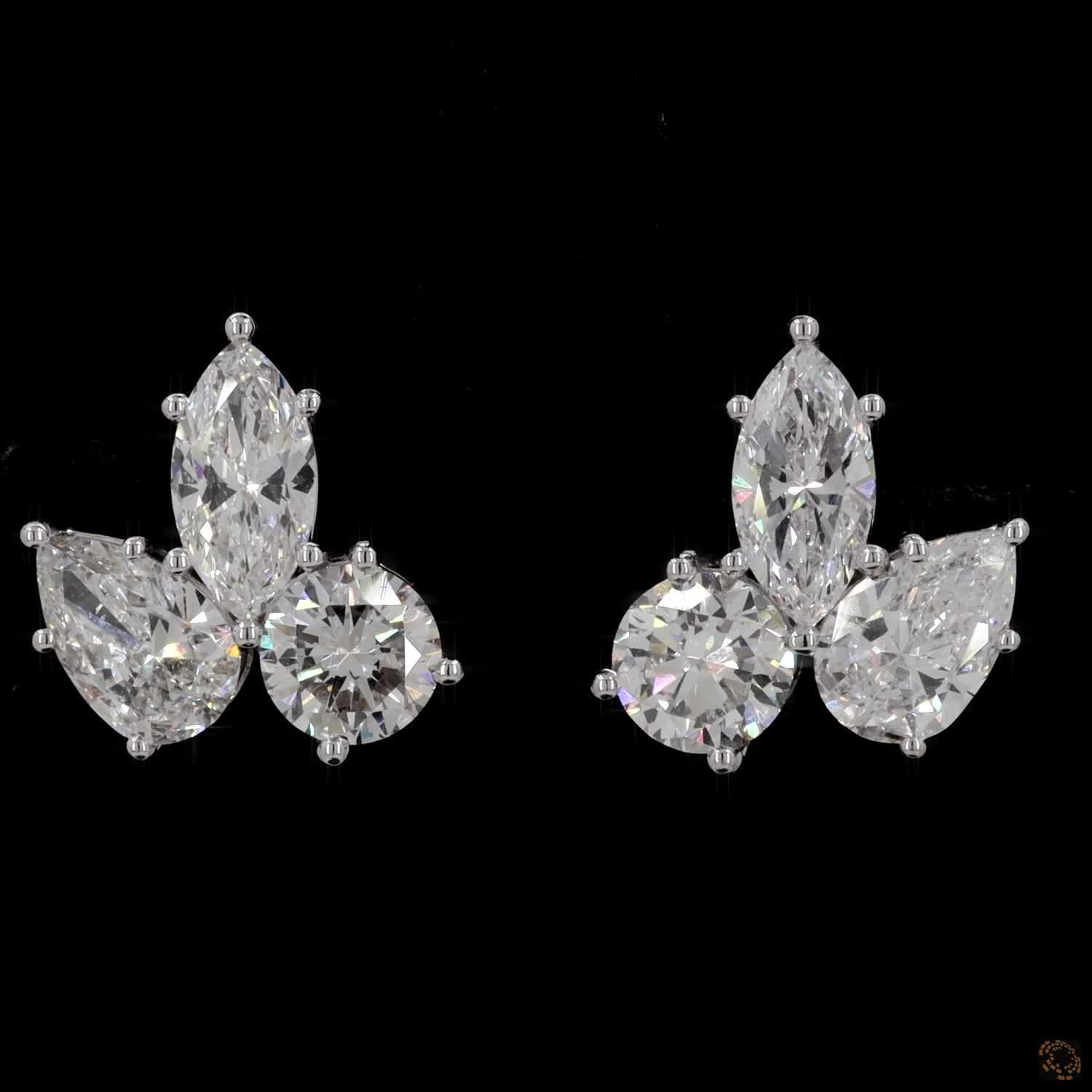 3.02 Ct Mixed-Cut Diamond Floral Cluster Stud Earrings