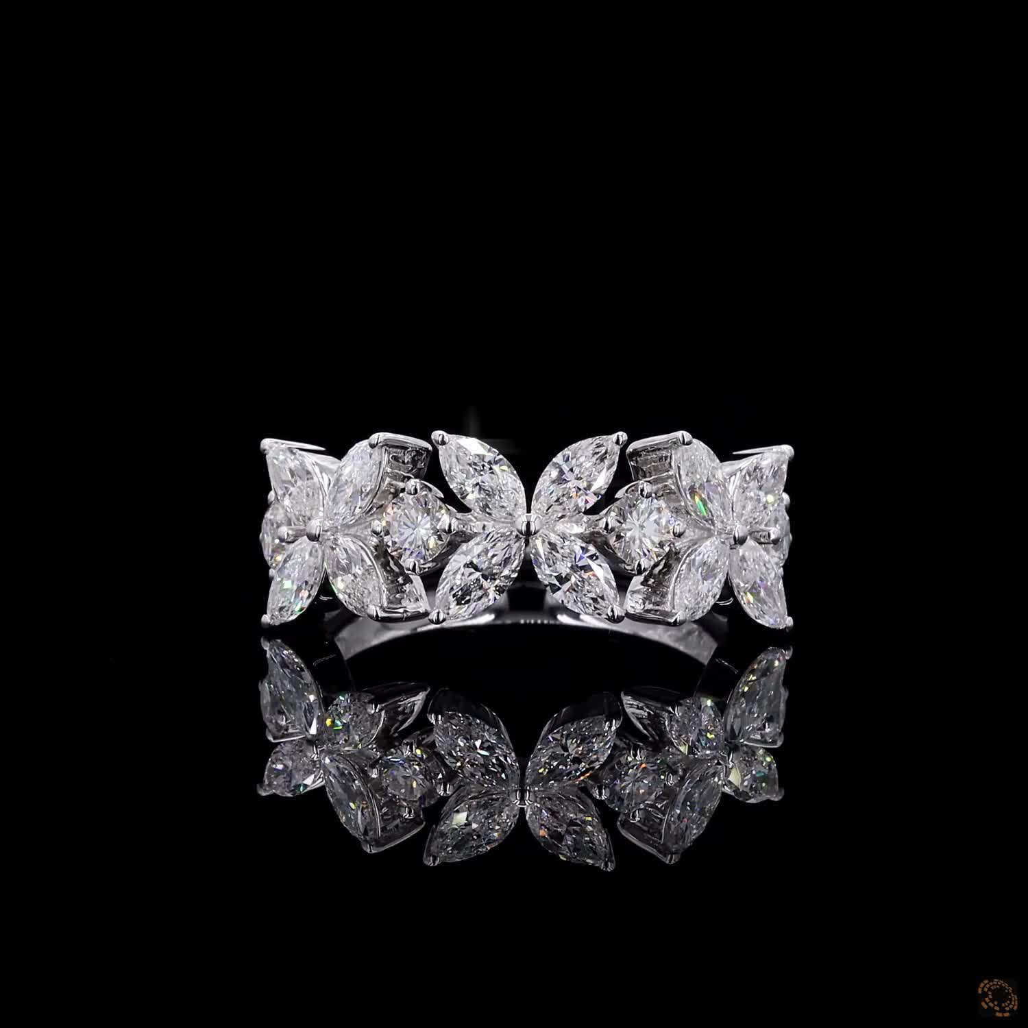 1.01 Ct Flower Shaped Round & Marquise Cut Half Eternity Wedding Band