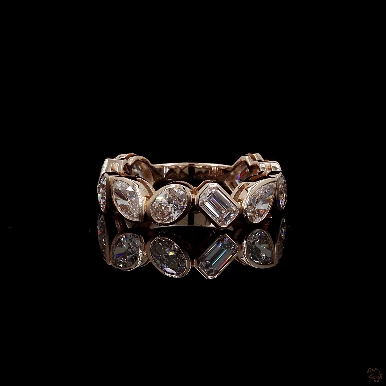 3.38 Ct East West Bezel Diamond Band, Diagonal Mixed Cut Eternity Ring, East West Multi Shape Diamond Band, Angled Bezel Cut Diamond Band, Confetti Bezel Eternity Ring