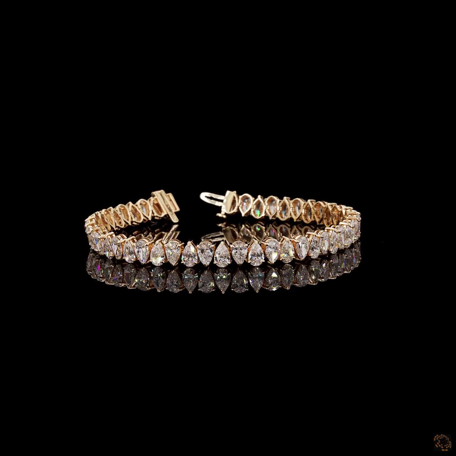 12.4 Ct Vertical Pear Cut Diamond Tennis Bracelet in Yellow Gold