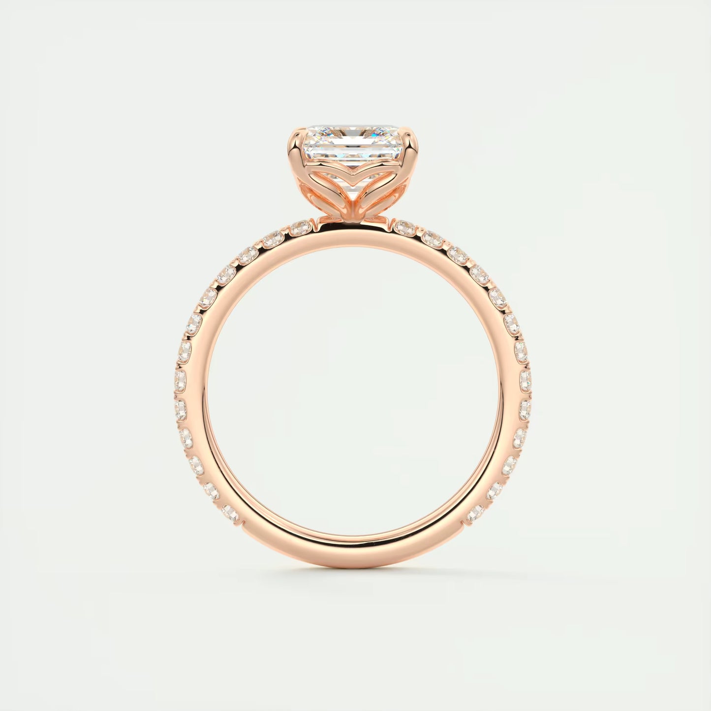 2.50 Ct Royale Pavé Asscher Floral Basket 1.8mm French Set Pavé Ring