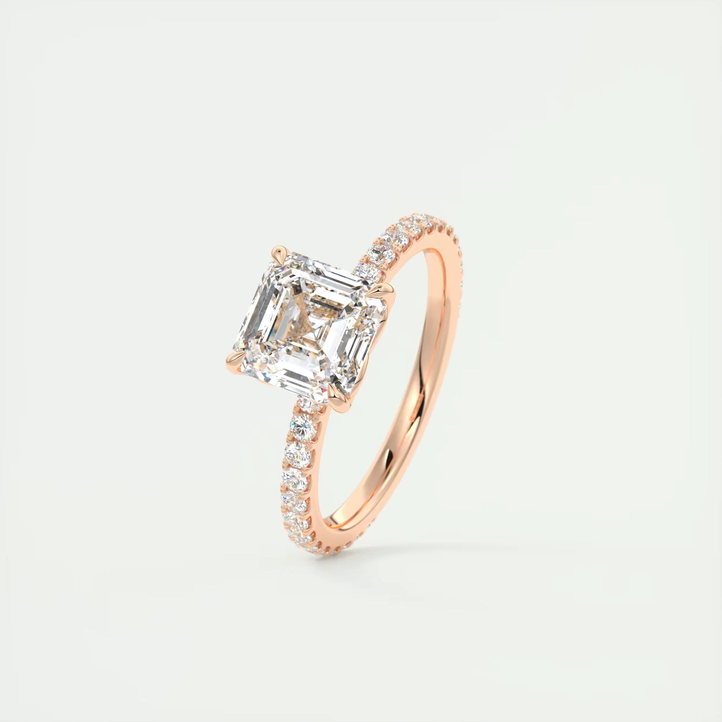 2.50 Ct Royale Pavé Asscher Floral Basket 1.8mm French Set Pavé Ring