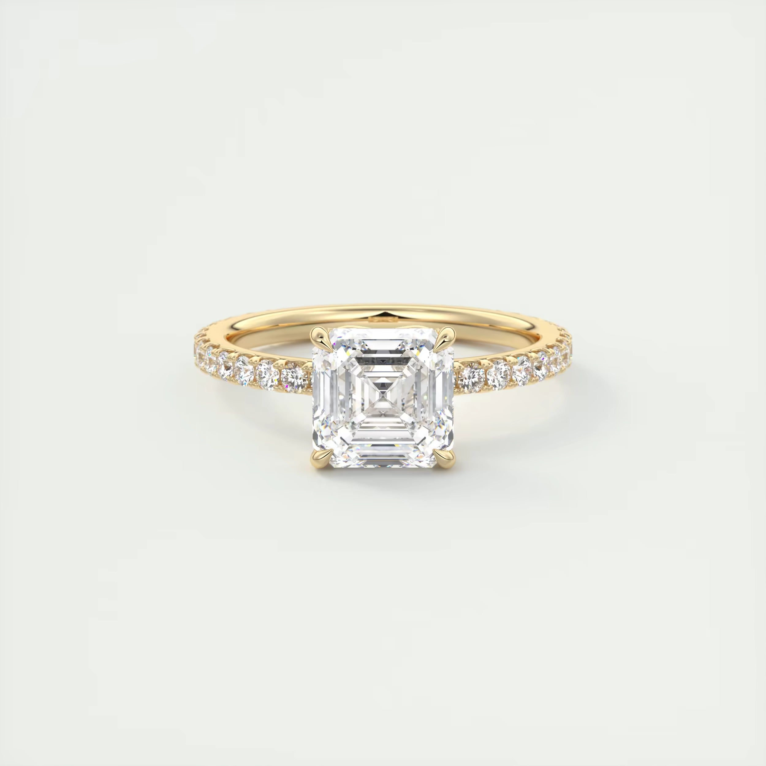 2.50 Ct Royale Pavé Asscher Floral Basket 1.8mm French Set Pavé Ring