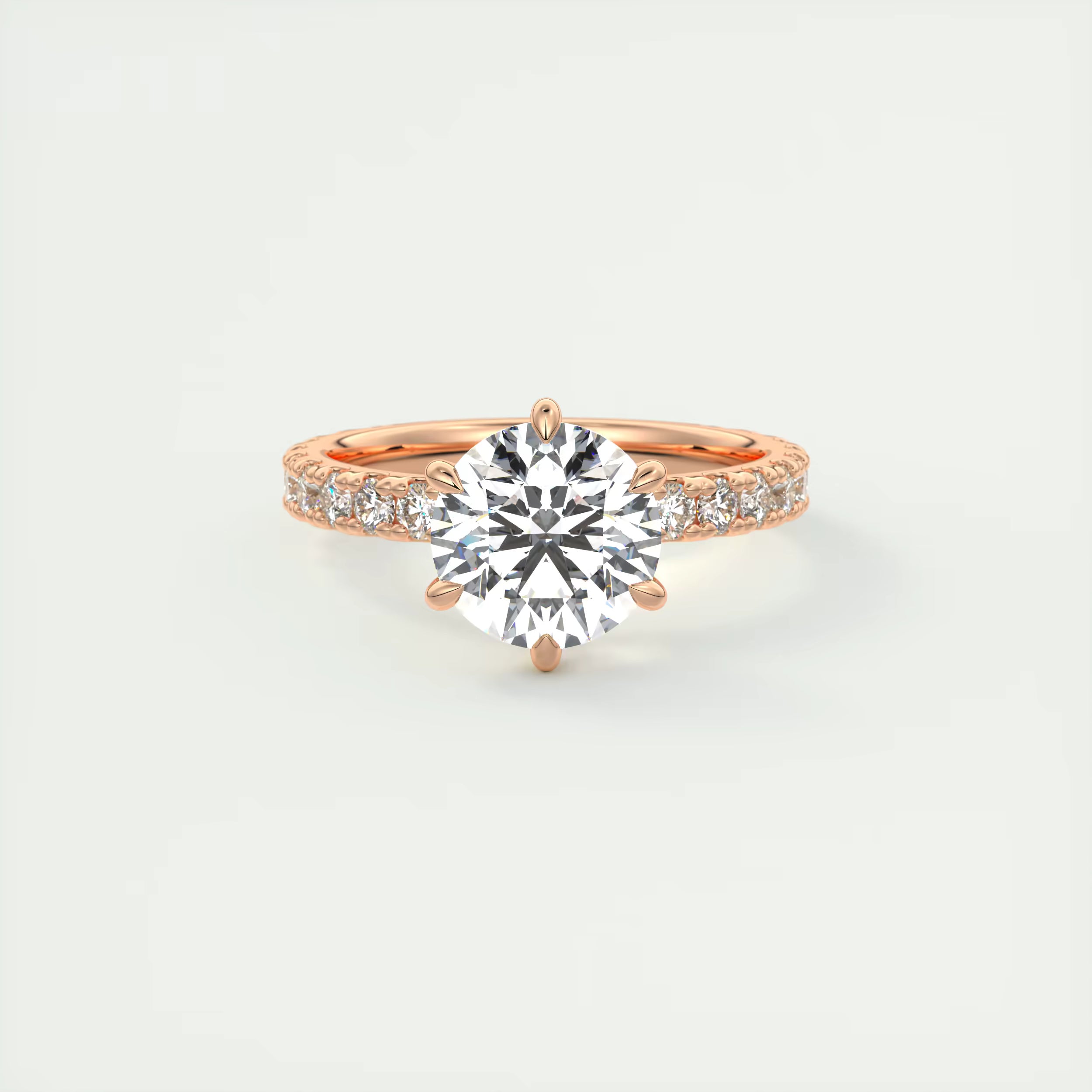 2.50 Ct Round Solitaire Ring with 3/4 French set Pave Flower Engagement Ring