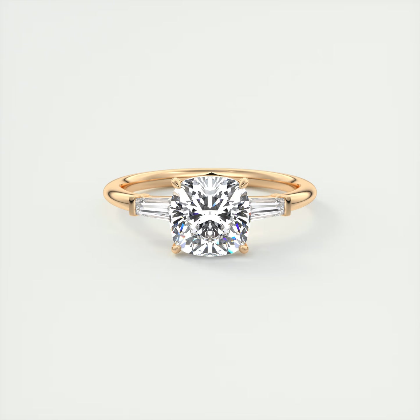 2.15 Ct Plunge Three Stone Cushion - Cushion Plunge Engagement Rings