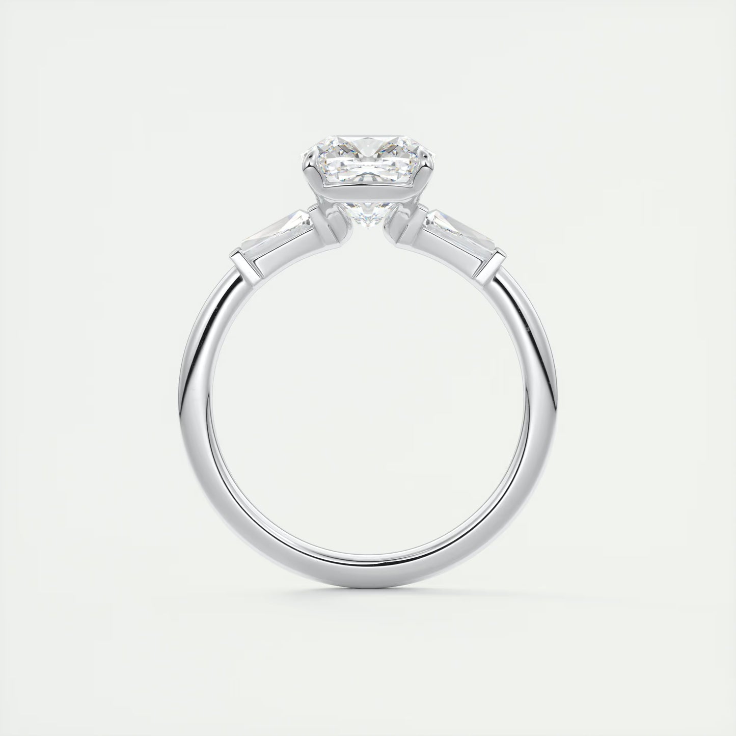 2.15 Ct Plunge Three Stone Cushion - Cushion Plunge Engagement Rings