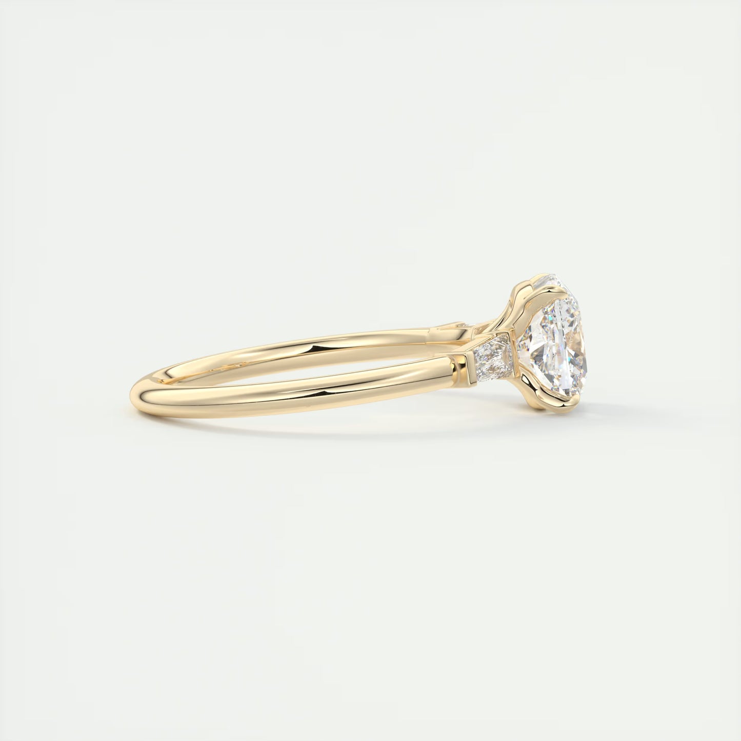 2.15 Ct Plunge Three Stone Cushion - Cushion Plunge Engagement Rings