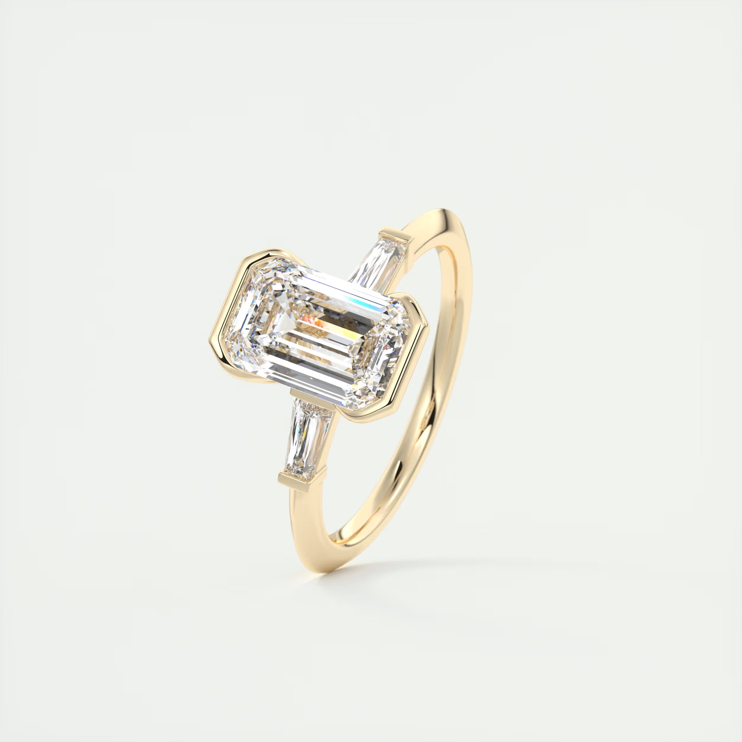 2.30 Ct Center Stone Emerald - Half Bezel Side Stone Tap Baguette Engagement Rings