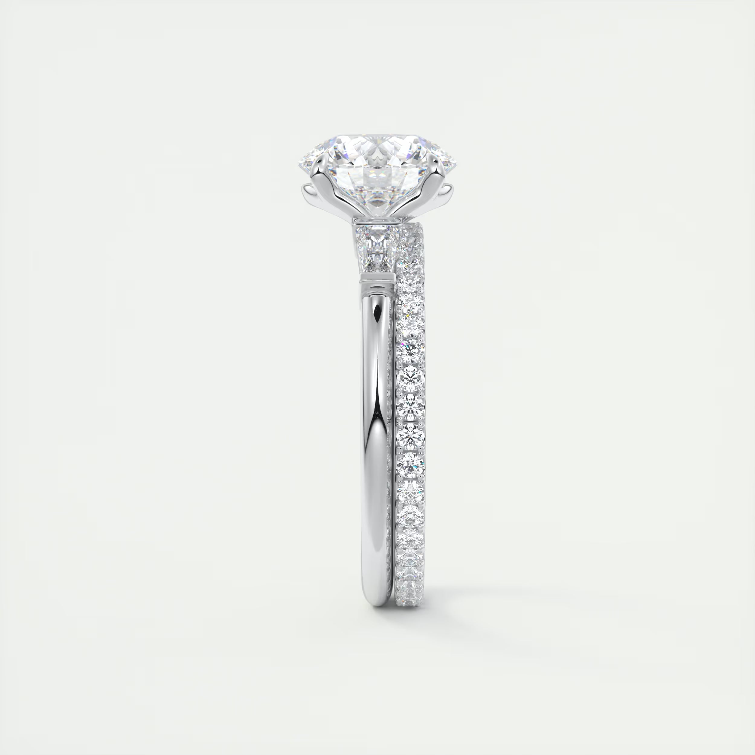 2.15 Ct Plunge Center Stone Round Plunge & Side Stone Baguette Three Stone Engagement Rings