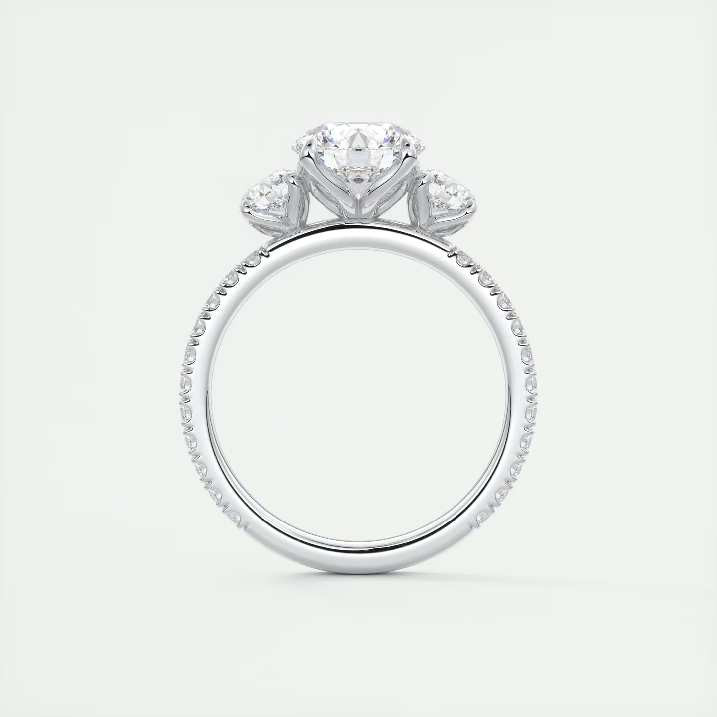 2.15 Ct Royale Three Stone Round -Floral French Set Pavé Engagement Rings