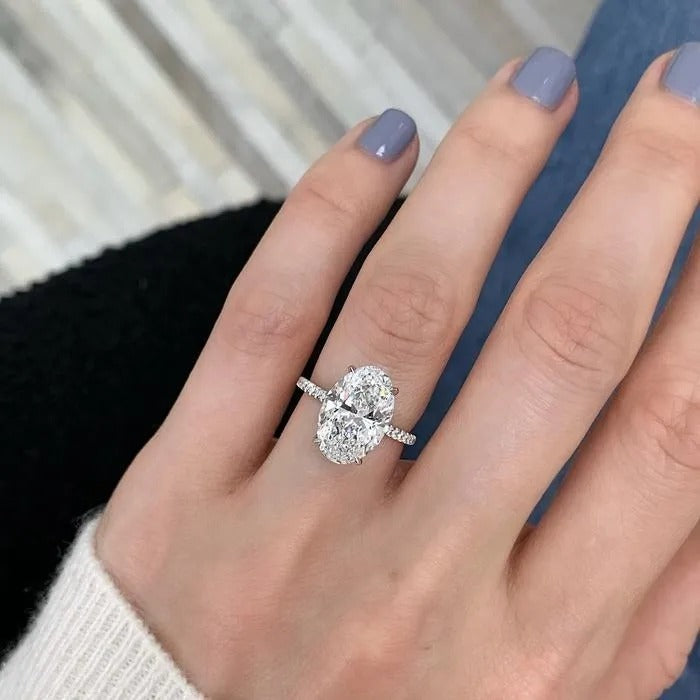 4.00 Ct Oval Cut Simulated Diamond Engagement Ring In Sterling Silver
