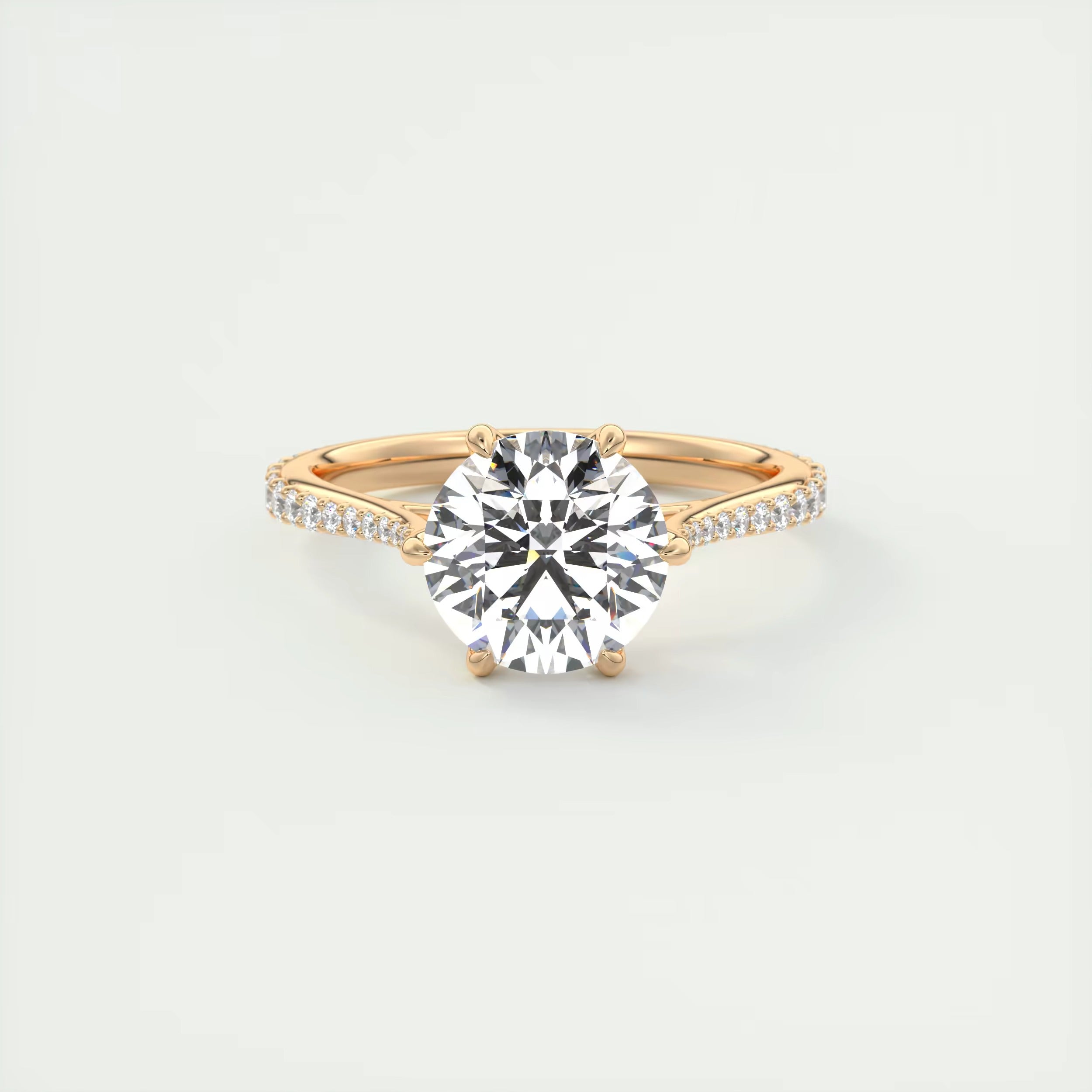 2.35 Ct Cathedral Royale Pavé Round Floral Basket Graduated Pave Six Prong Round Rings