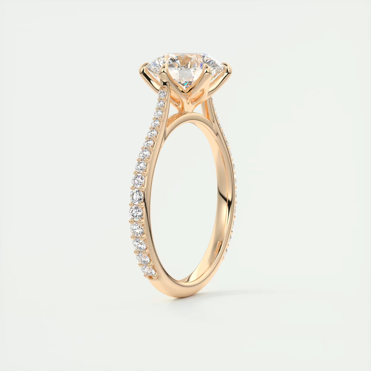 2.35 Ct Cathedral Royale Pavé Round Floral Basket Graduated Pave Six Prong Round Ring