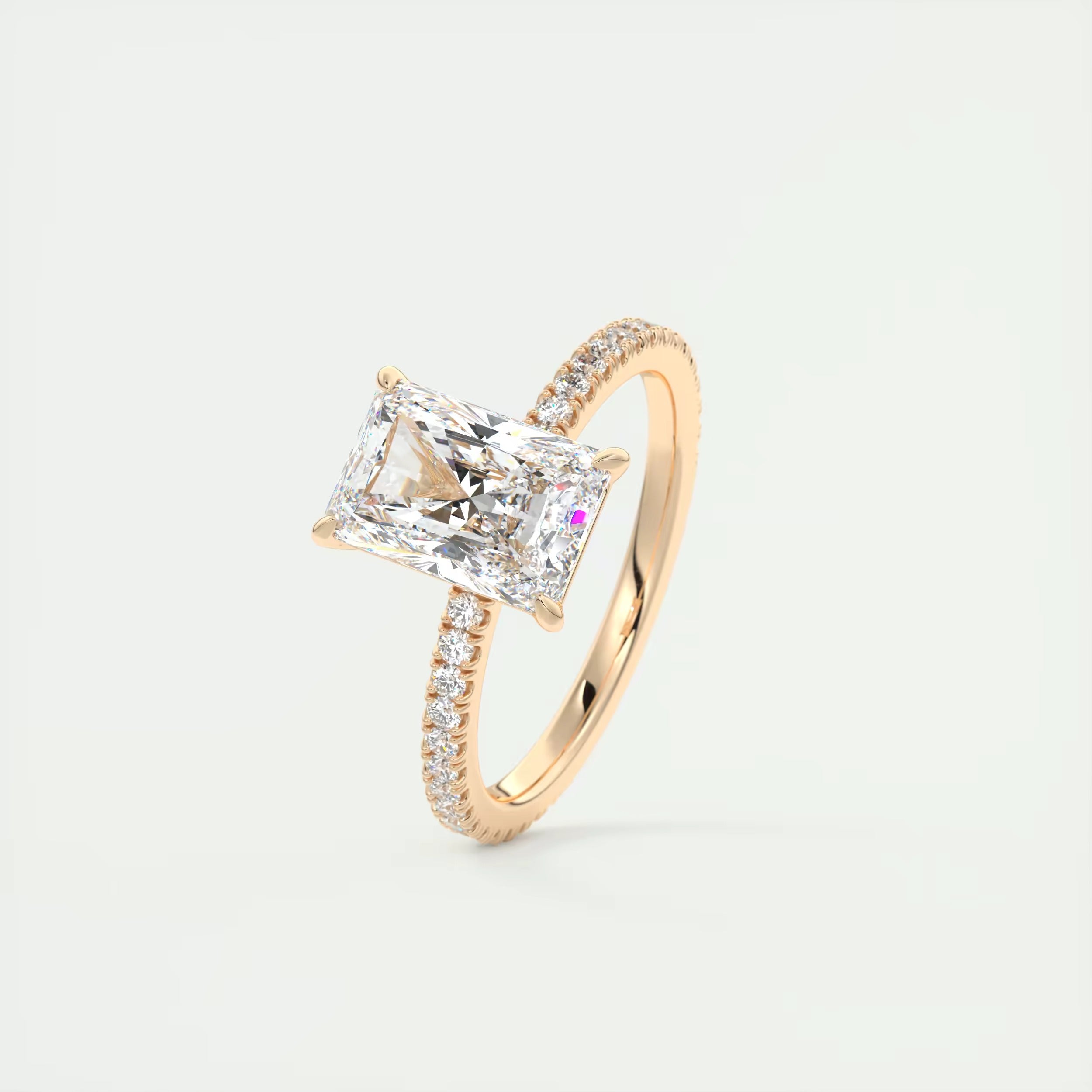 2.30 Ct Harper Pavé Center Stone Radiant & Side Stone Round with 1.5mm French Set Pavé Ring