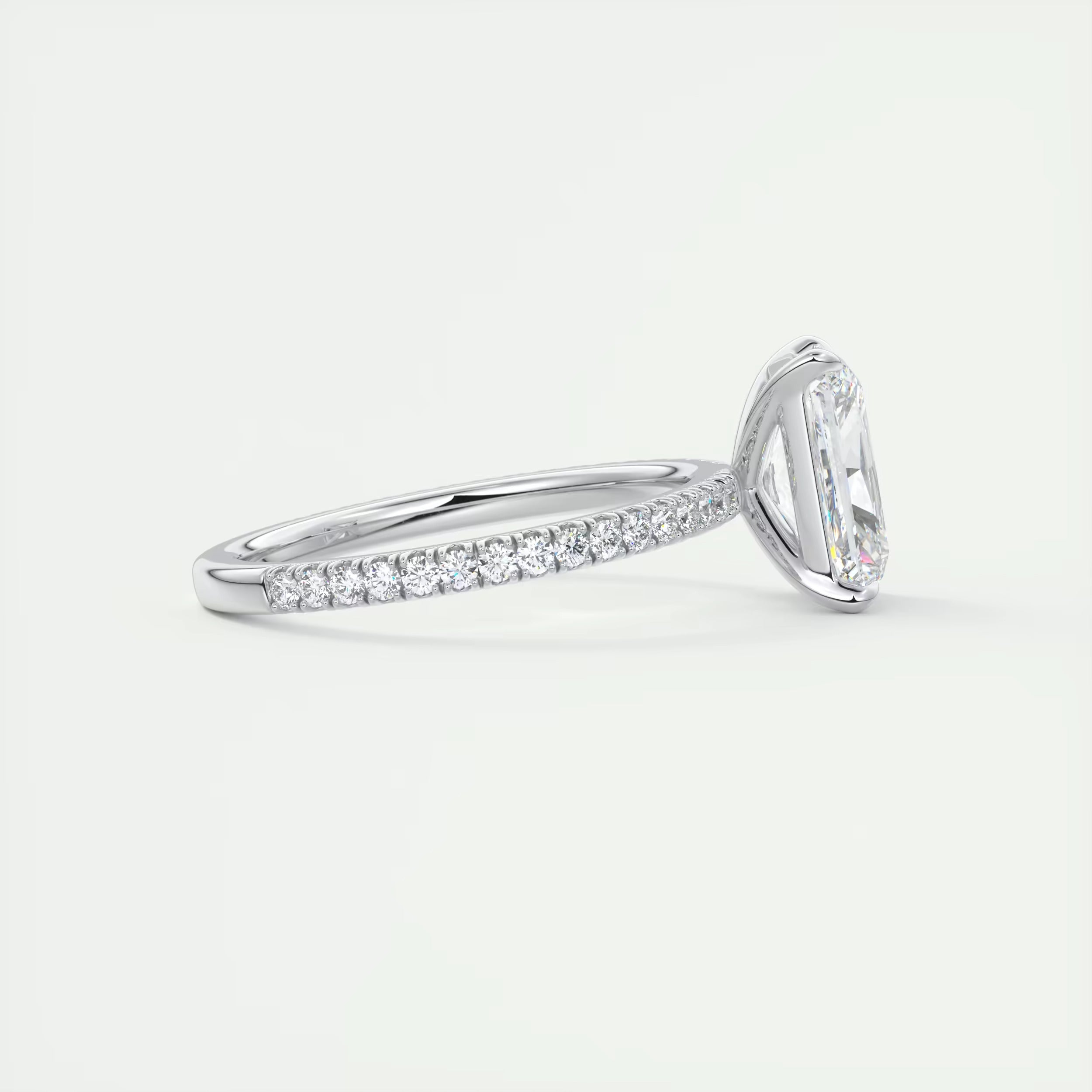 2.30 Ct Harper Pavé Center Stone Radiant & Side Stone Round with 1.5mm French Set Pavé Ring