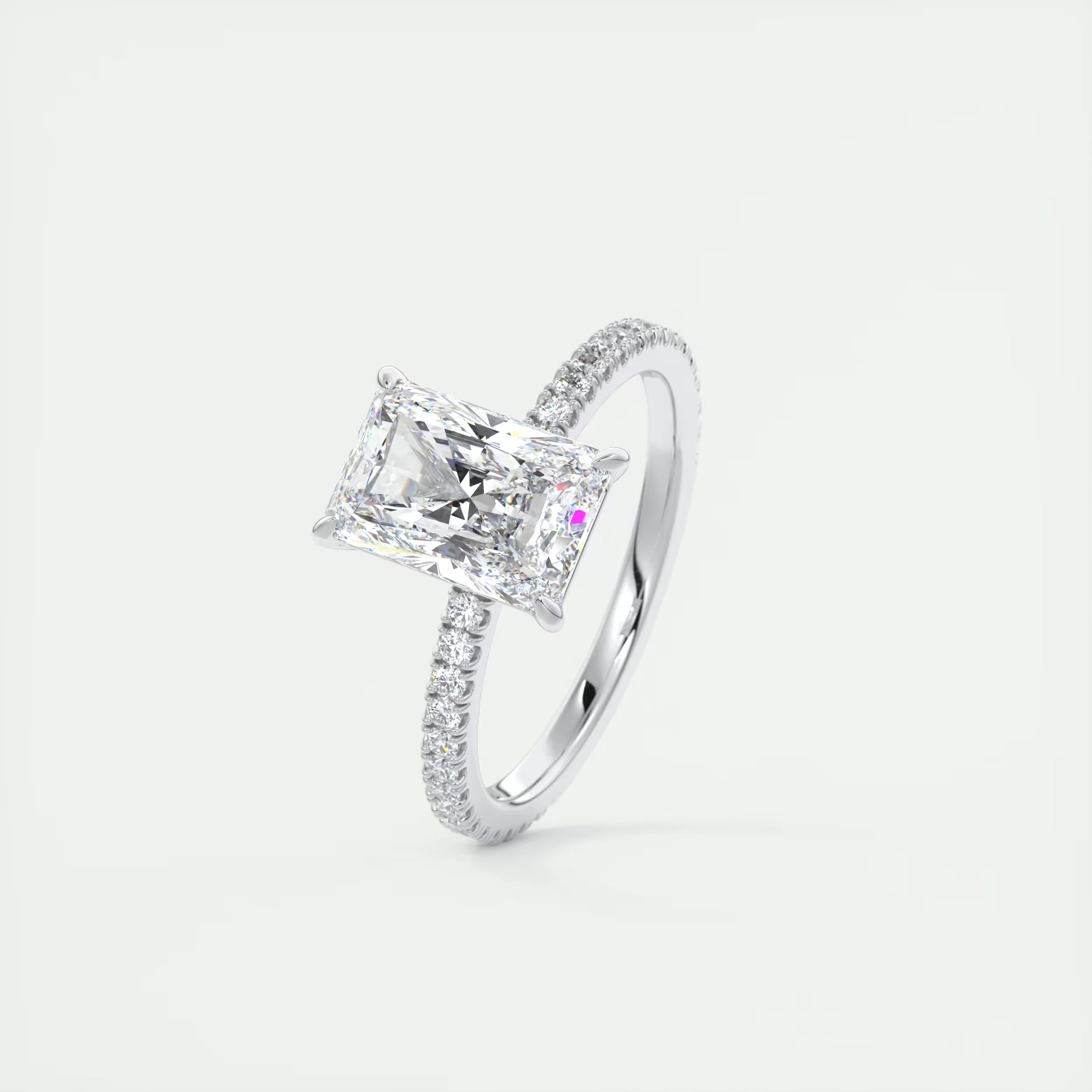 2.30 Ct Harper Pavé Center Stone Radiant & Side Stone Round with 1.5mm French Set Pavé Ring