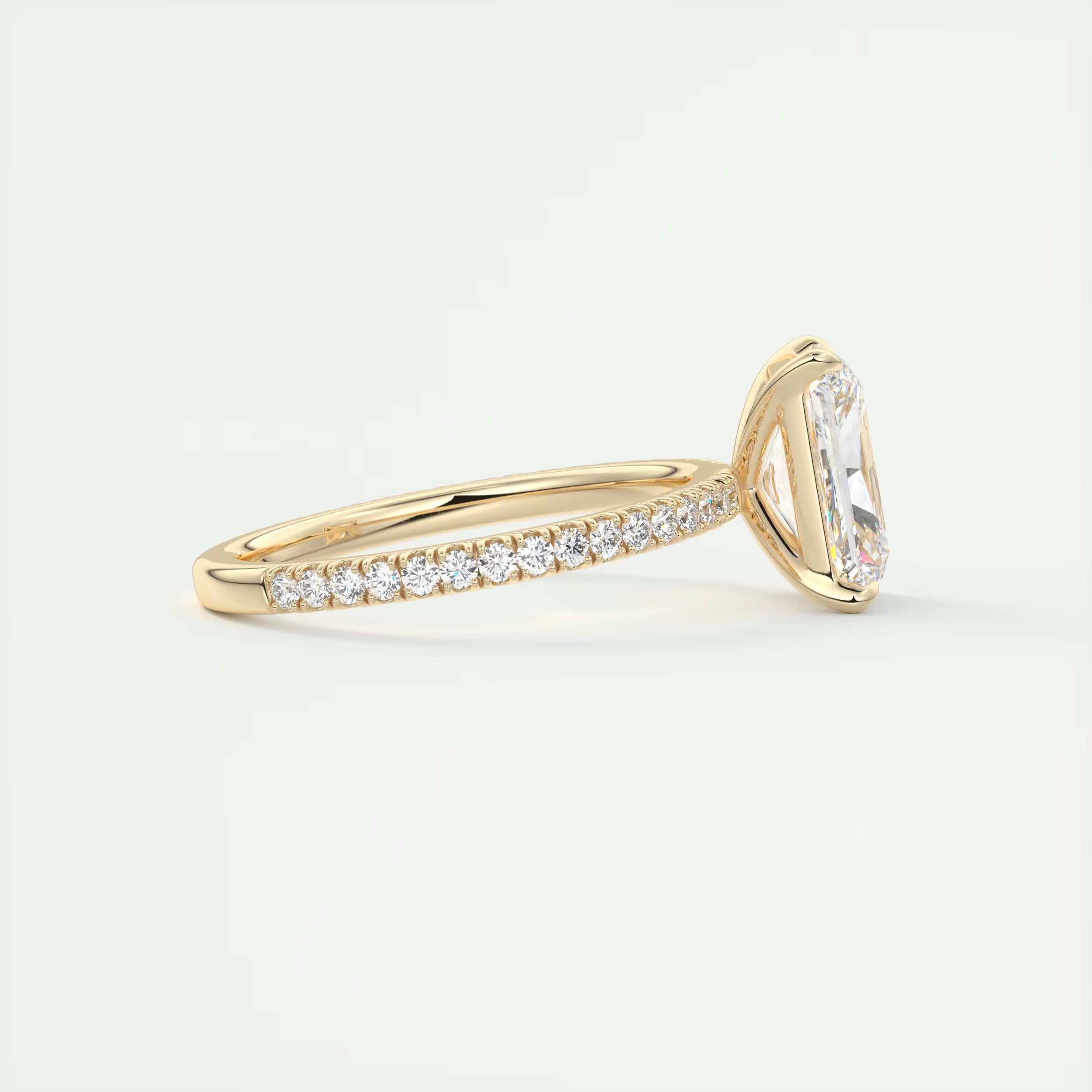 2.30 Ct Harper Pavé Center Stone Radiant & Side Stone Round with 1.5mm French Set Pavé Ring