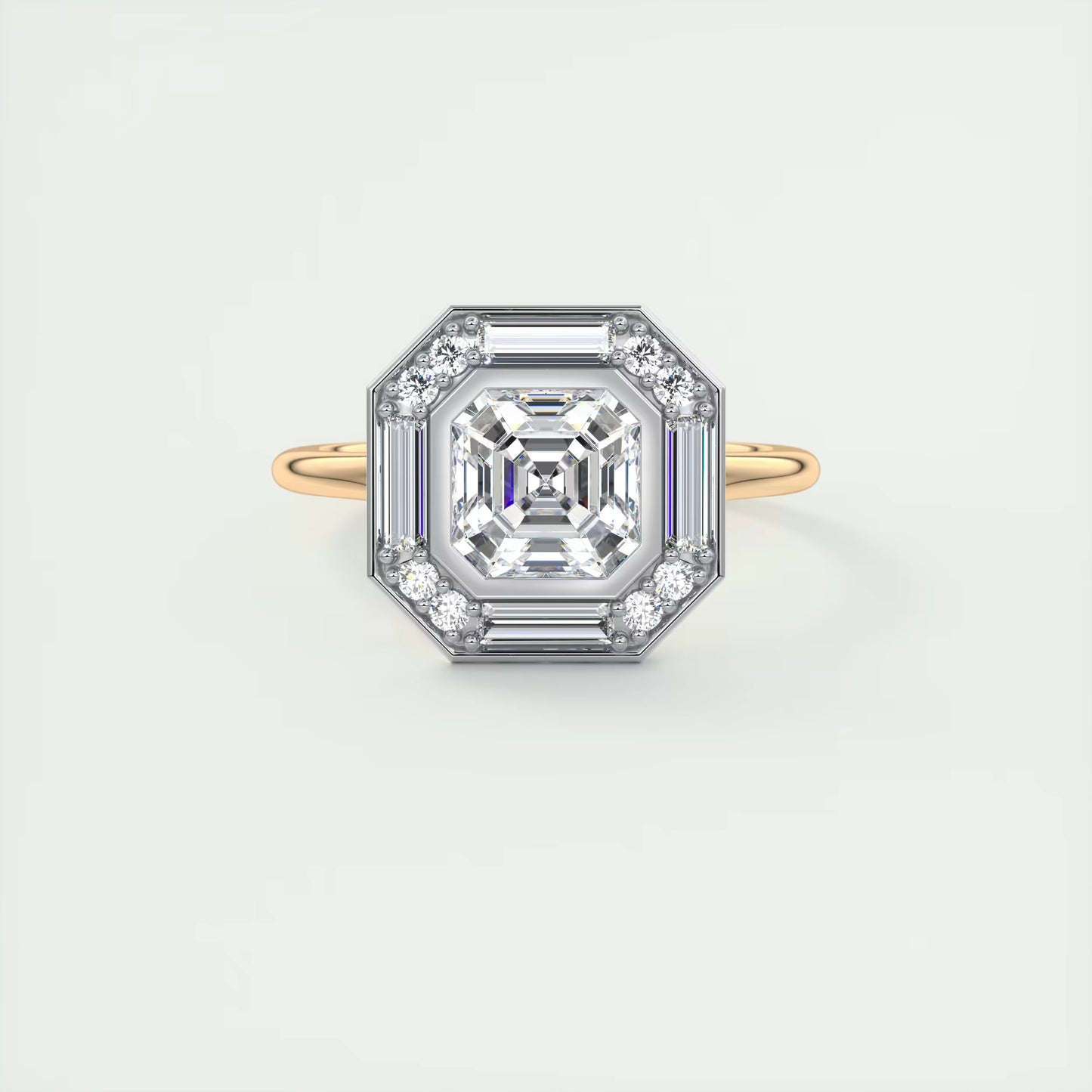 2.76 Ct The Deco Halo Asscher Center & Baguette Halo Ring