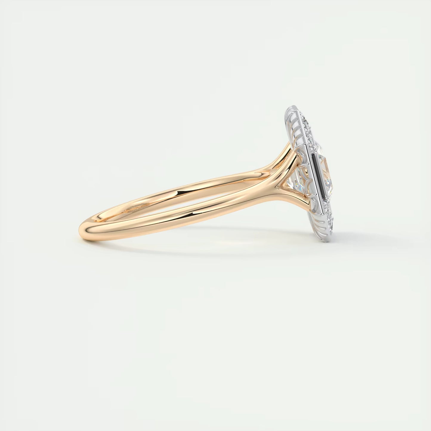 2.76 Ct The Deco Halo Asscher Center & Baguette Halo Ring