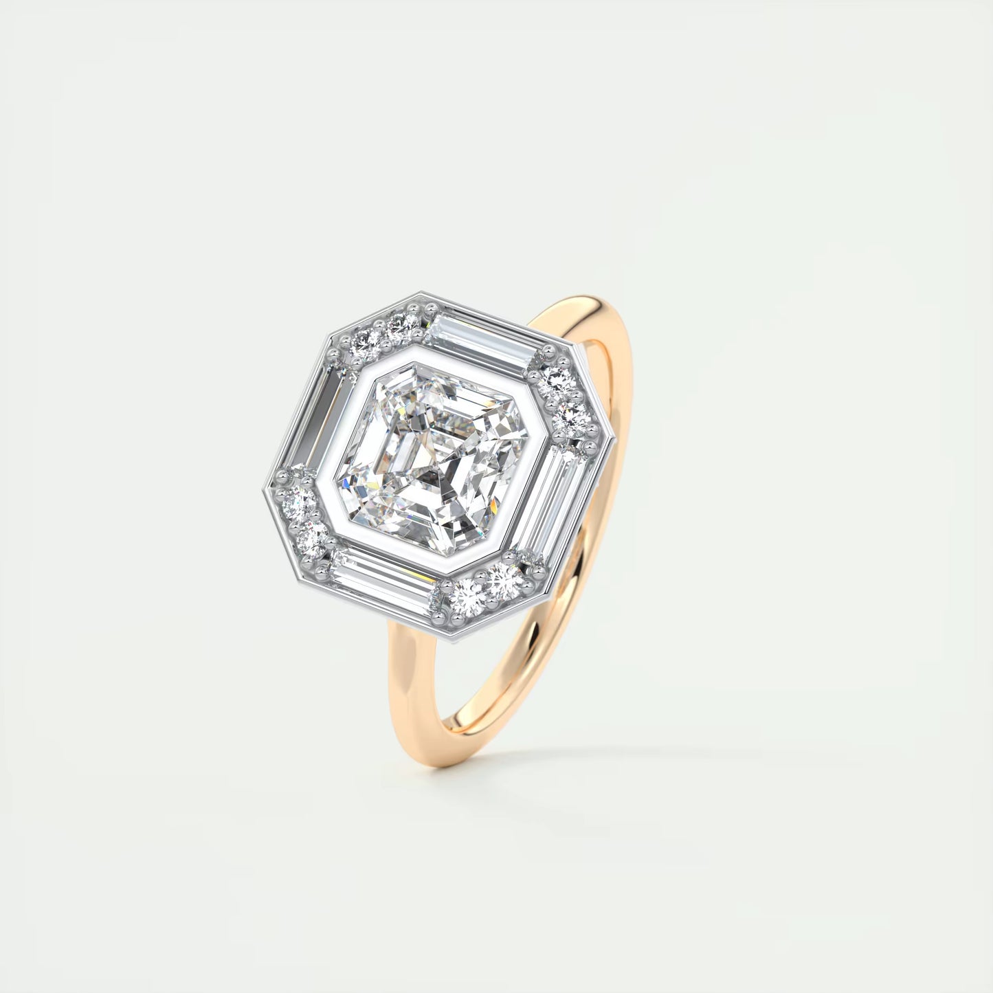 2.76 Ct The Deco Halo Asscher Center & Baguette Halo Ring
