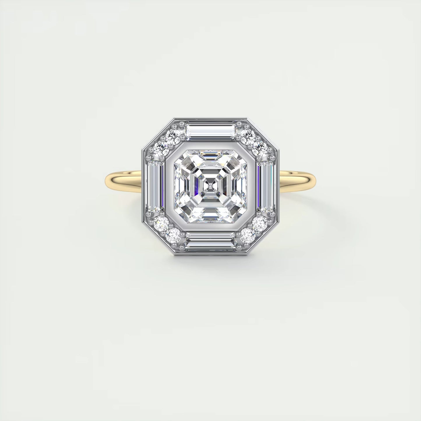 2.76 Ct The Deco Halo Asscher Center & Baguette Halo Ring