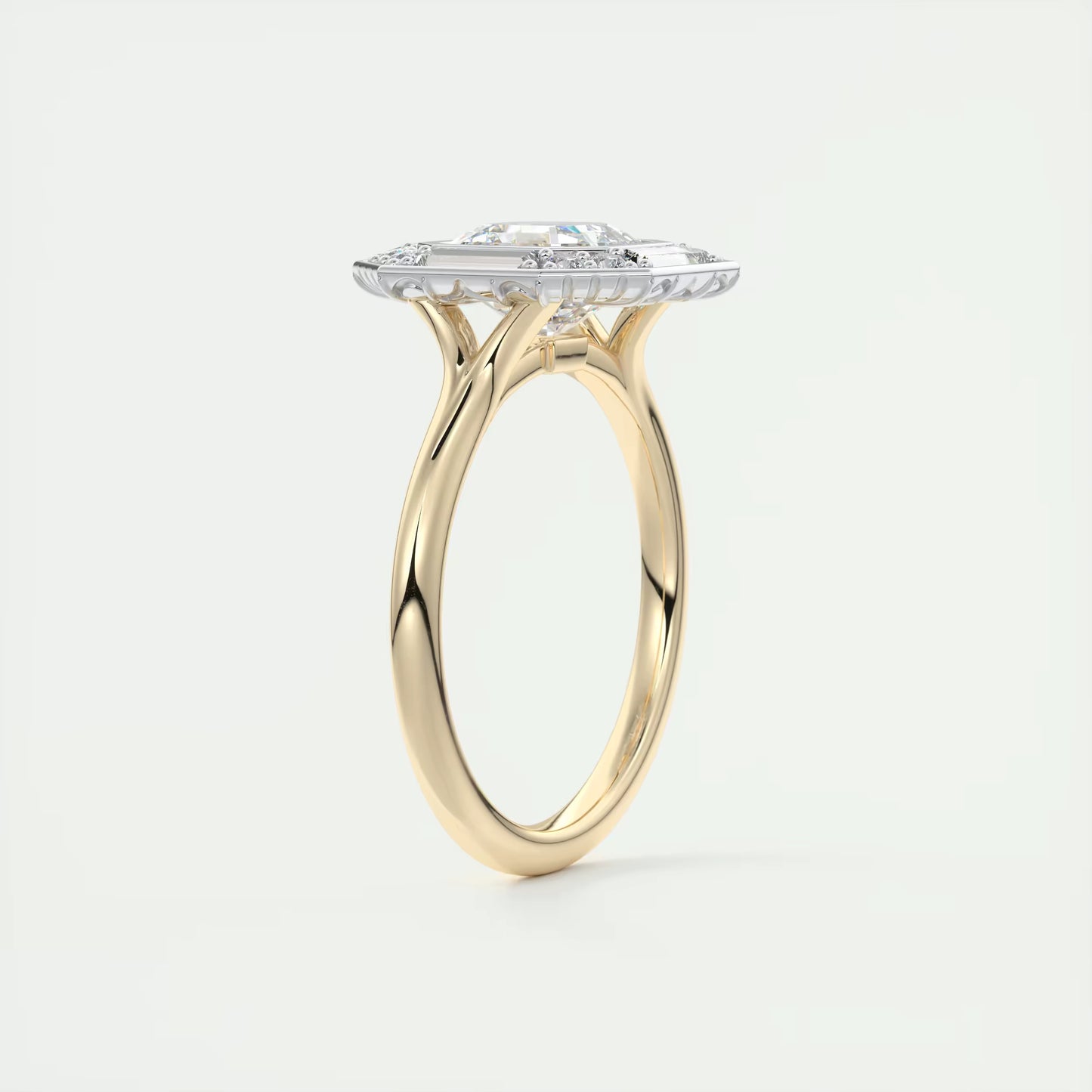 2.76 Ct The Deco Halo Asscher Center & Baguette Halo Ring