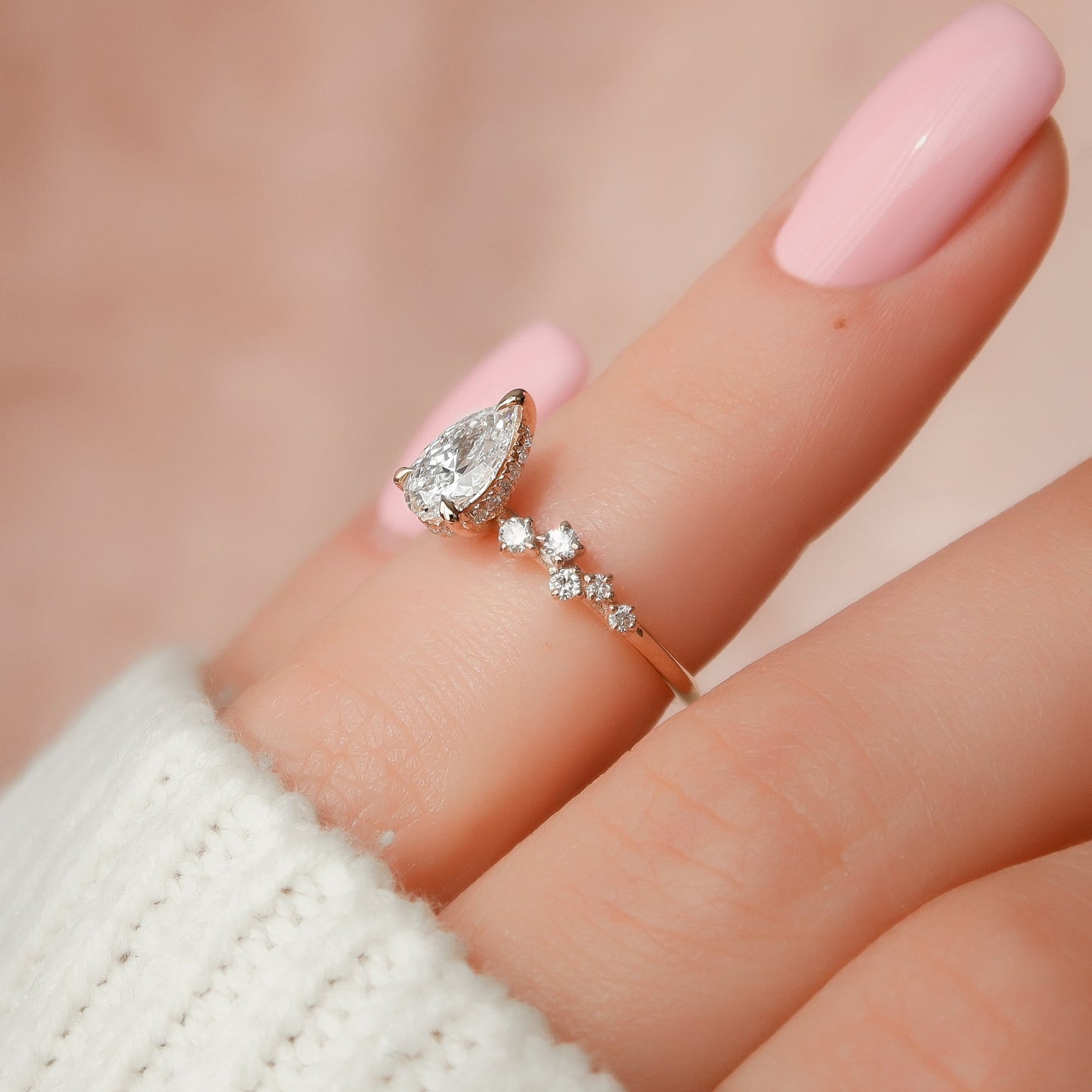 2.50 CT Pear Breathtaking Engagement Ring Hidden Halo