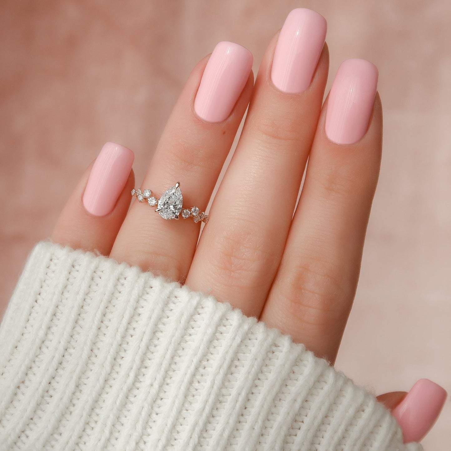 2.50 CT Center Stone Pear & Side Stone Round Breathtaking Engagement Ring Hidden Halo