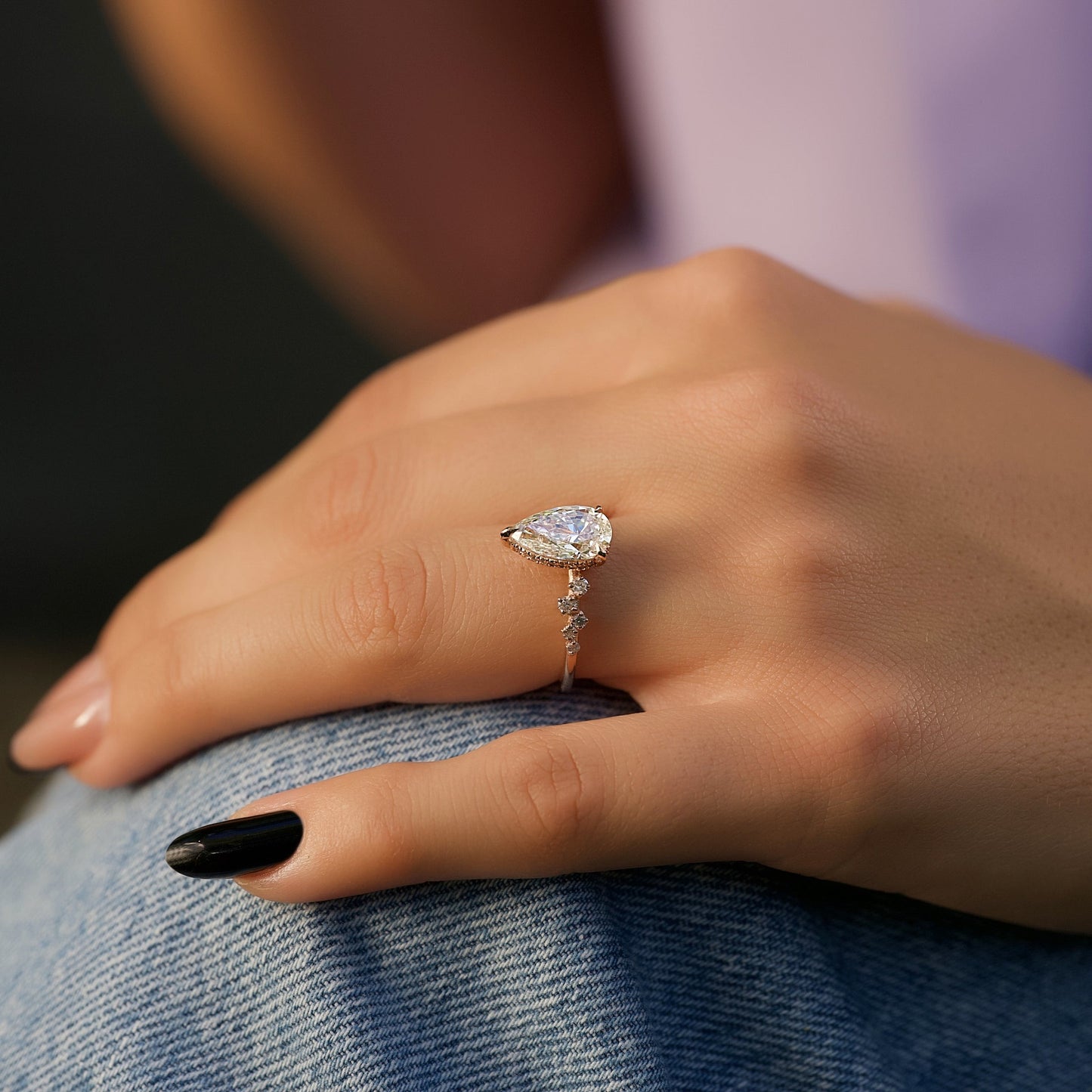 2.50 CT Pear Breathtaking Engagement Ring Hidden Halo